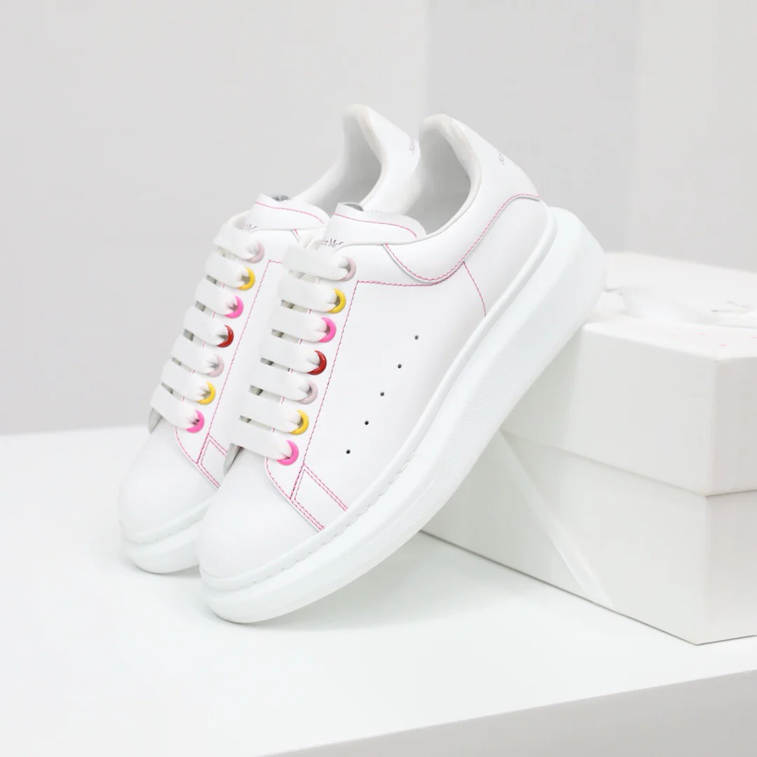 McQueen - Классические белые кроссовки - Розовые полоски