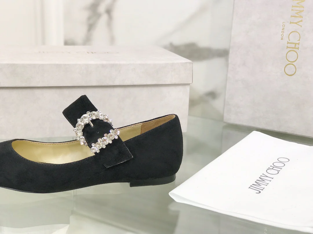 Балетки Jimmy с пряжкой и стразами, с острым носком - 1