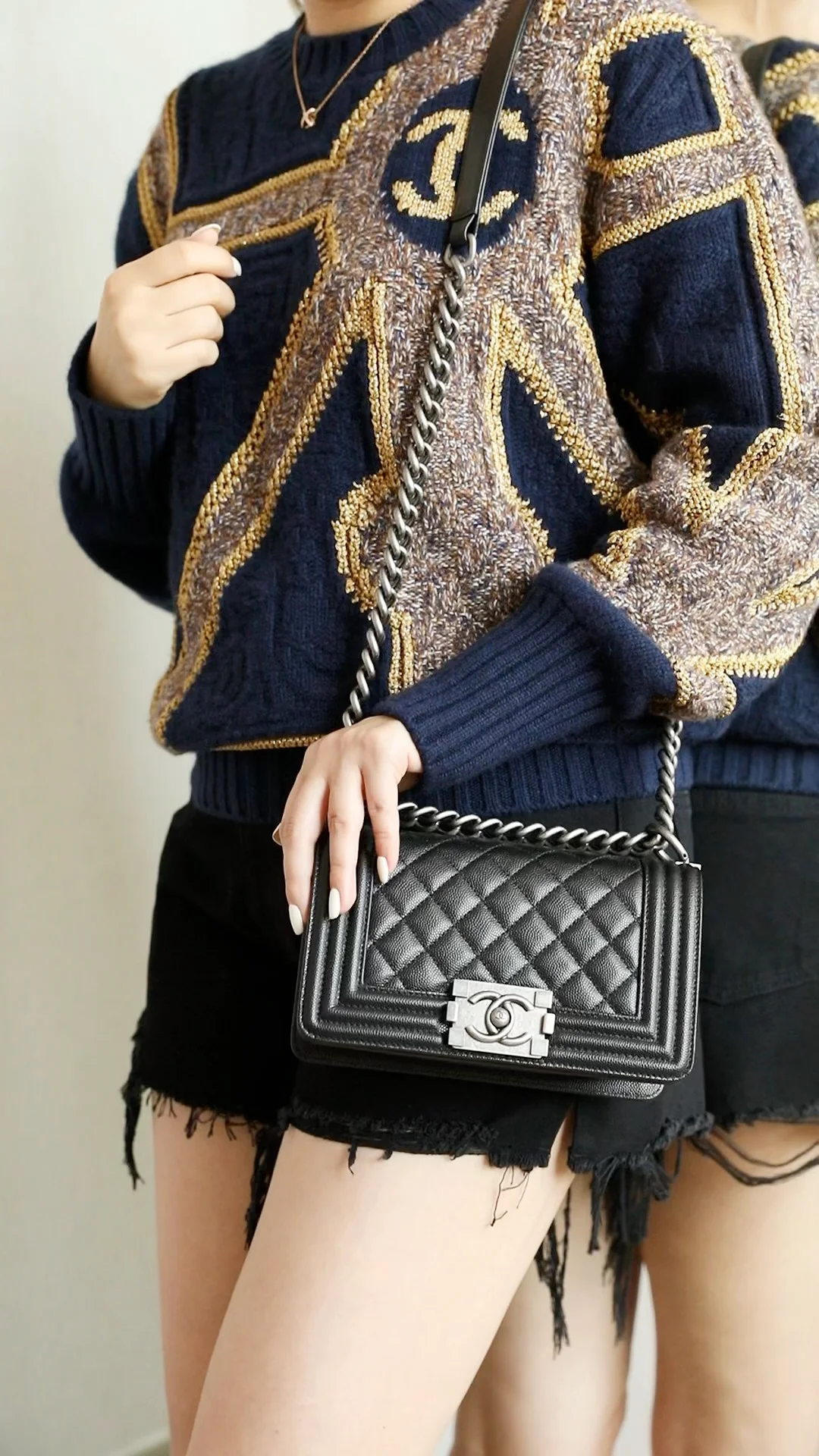 Chanel Le Boy Crystal Diamond Pattern Small Size Black/Silver