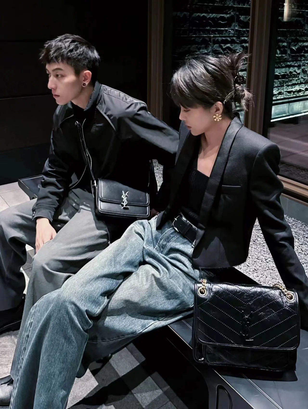 Сумка YSL Box Saint Laurent Tofu Bag - Большая - Черная с серебряной пряжкой