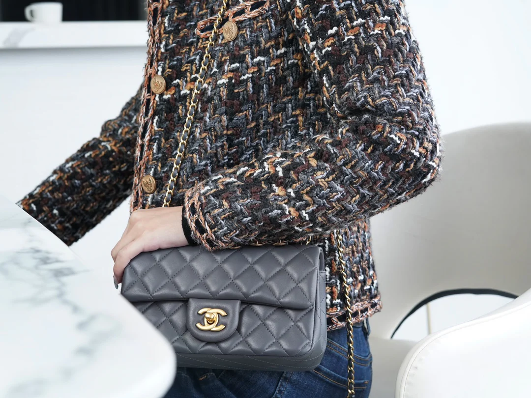 Chanel 23k Gold Globe Square Fat Size Dark Gray Large