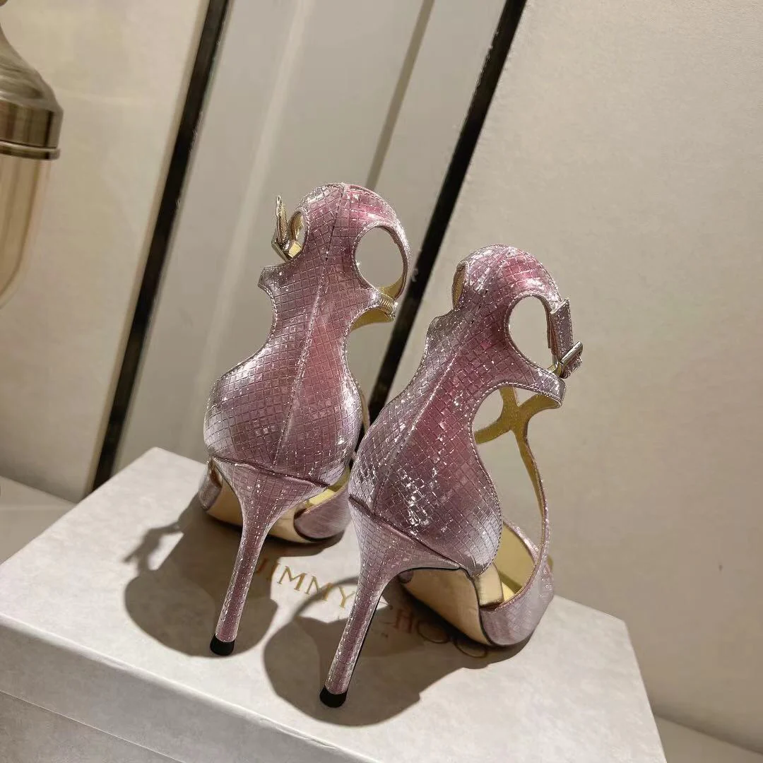 Босоножки на высоком каблуке с открытым носком Jimmy Paris Window Custom Design - Bling Bling - 10 см - розовые