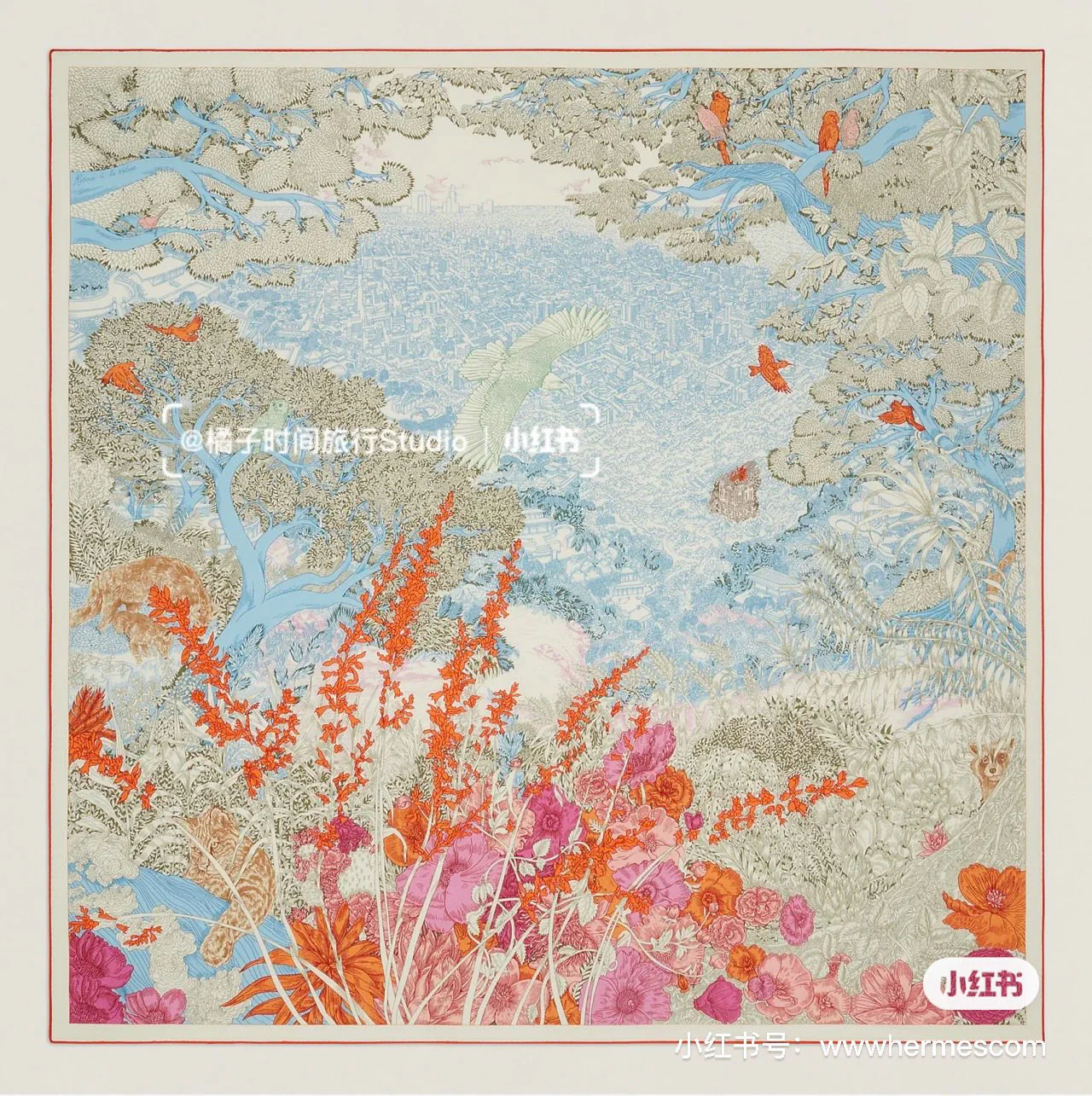 Большой квадратный шарф Hermes 2024 с цветочным рисунком.