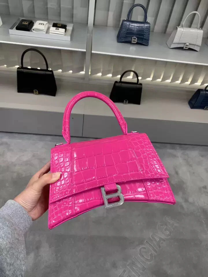 Сумка Balenciaga Hourglass - розово-красный с крокодиловым узором