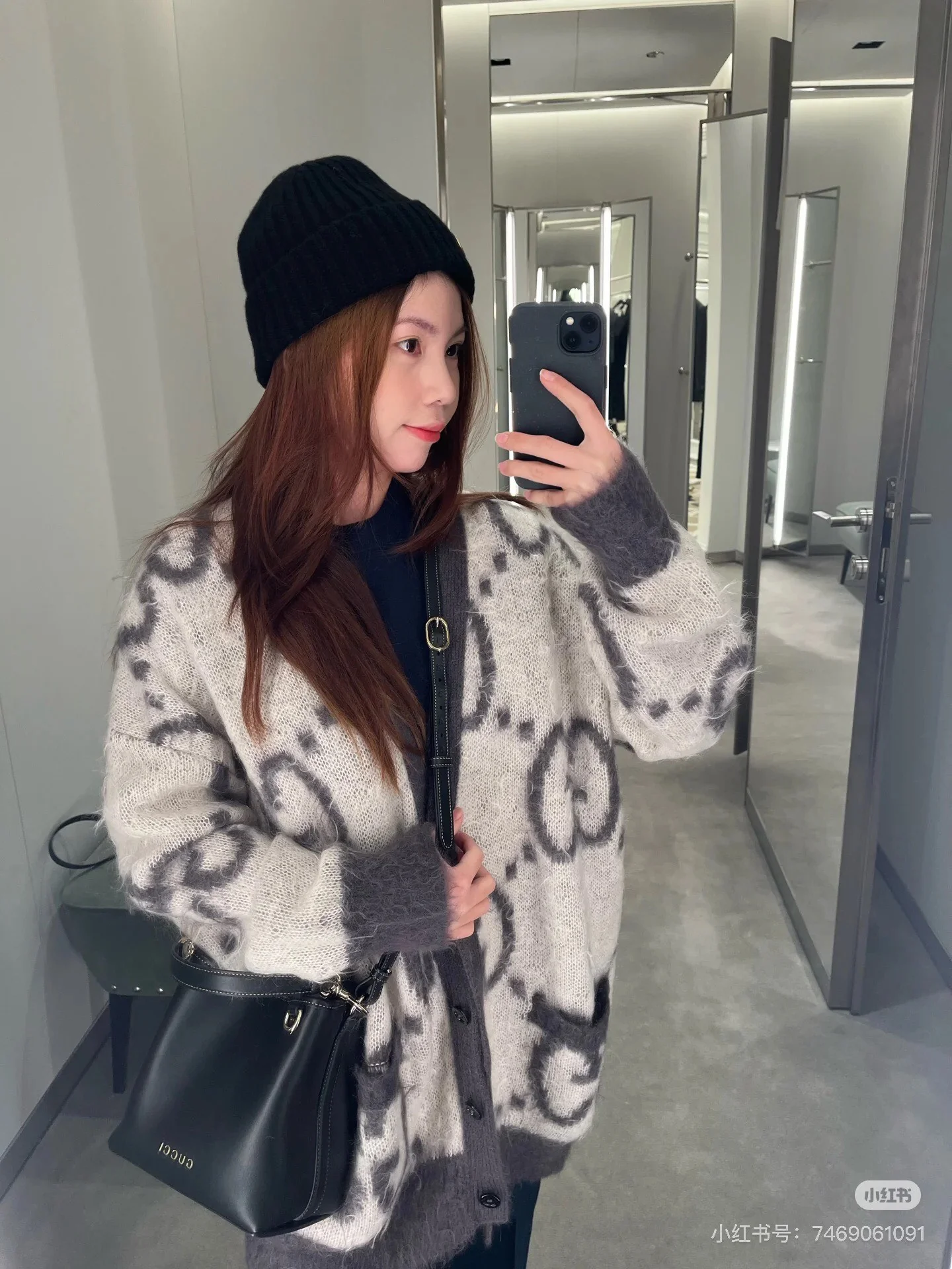 Мини-сумка-ведро Gucci 2025 из гладкой кожи - черная