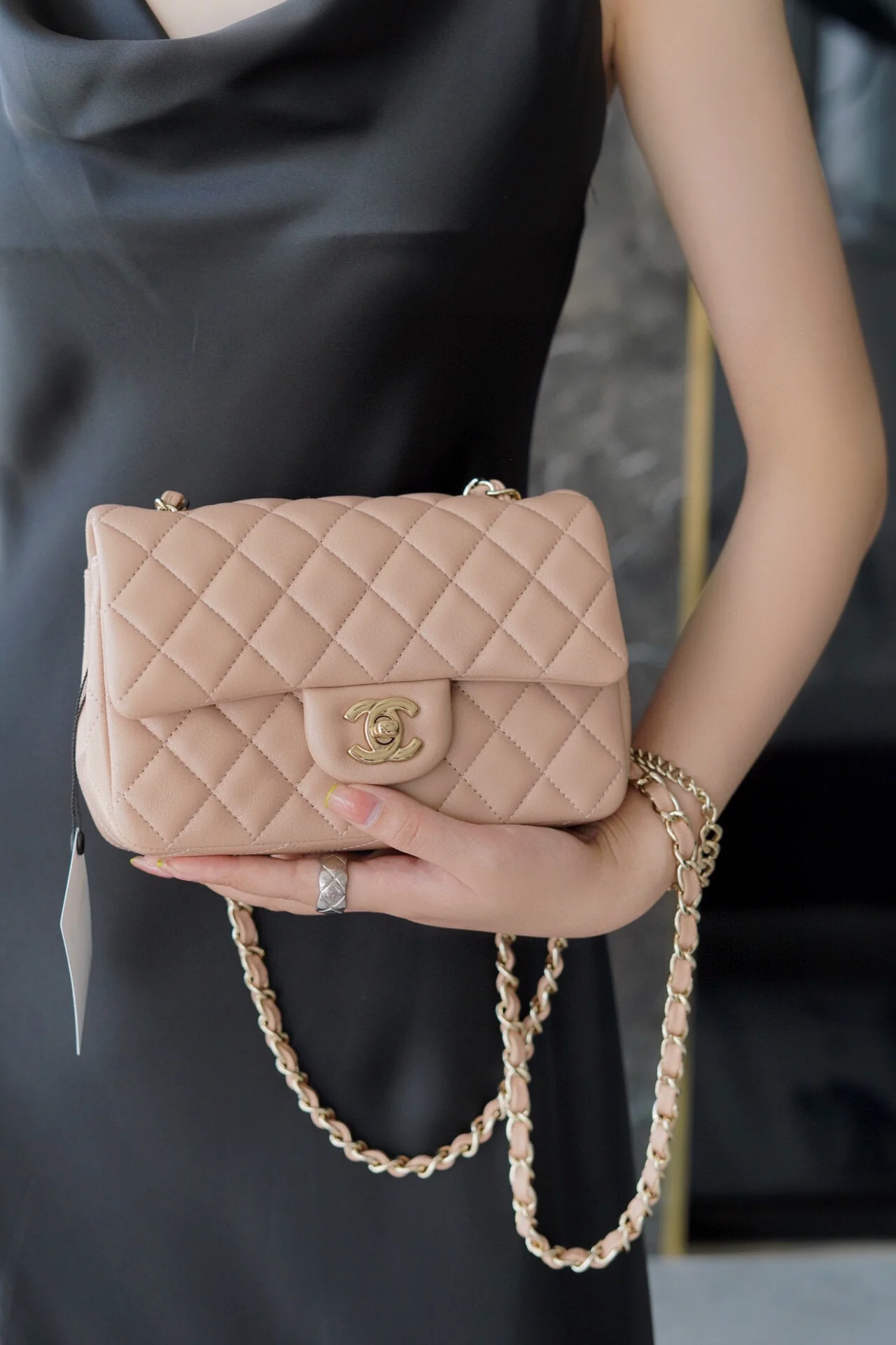 Chanel CF Mini 20cm - Milk Tea Apricot Lambskin with Light Gold Buckle - CF20