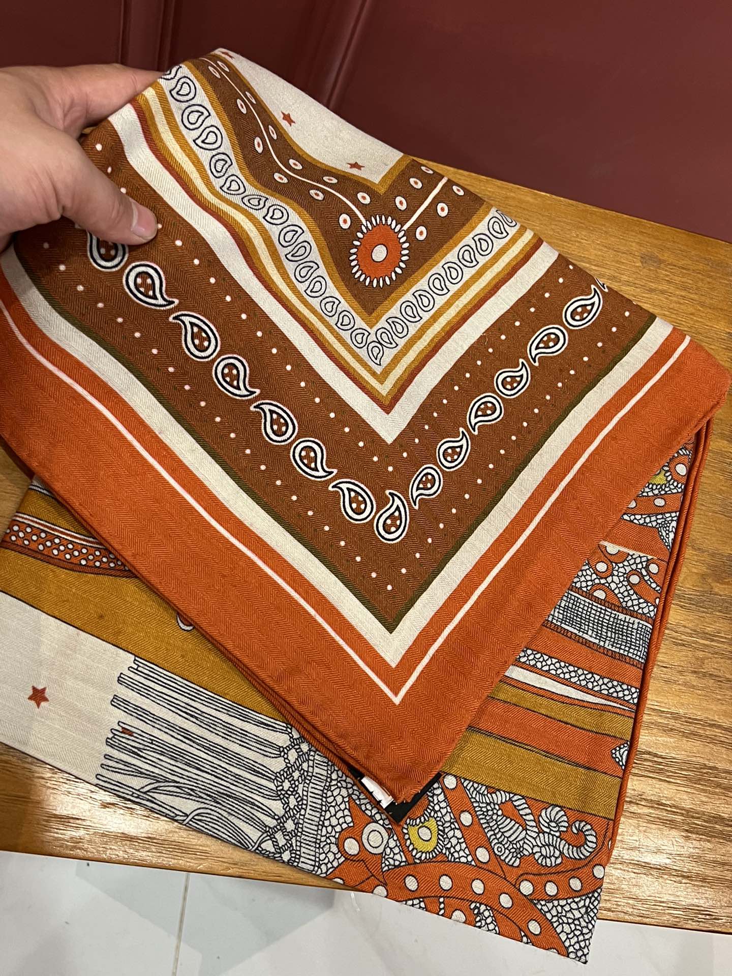 Элегантное двустороннее седло Hermes - 140-140 см - Шелк-кашемир - Оранжевый