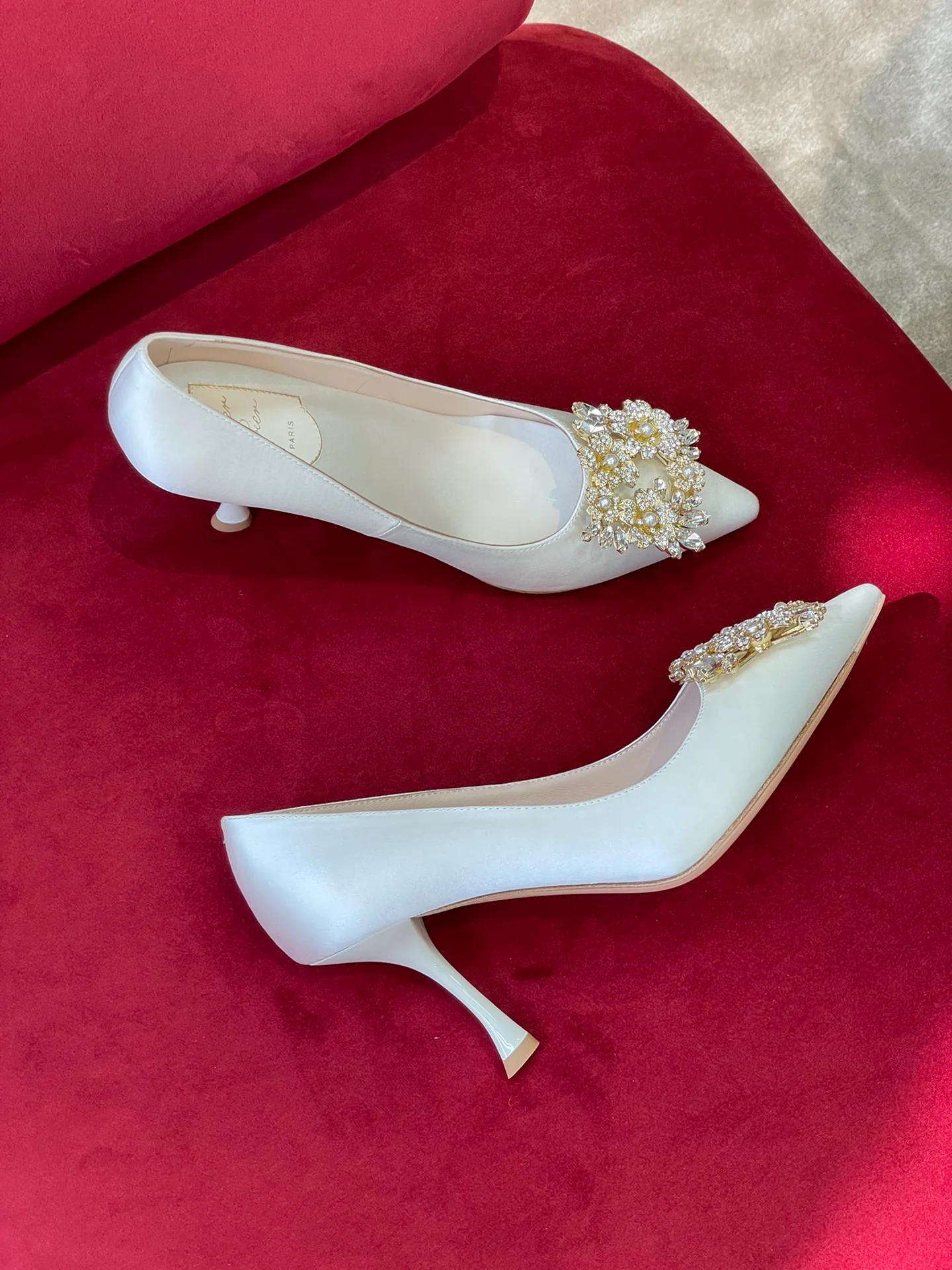 Туфли RV Shoes - ручная работа со стразами Swarovski - на высоком каблуке - белые