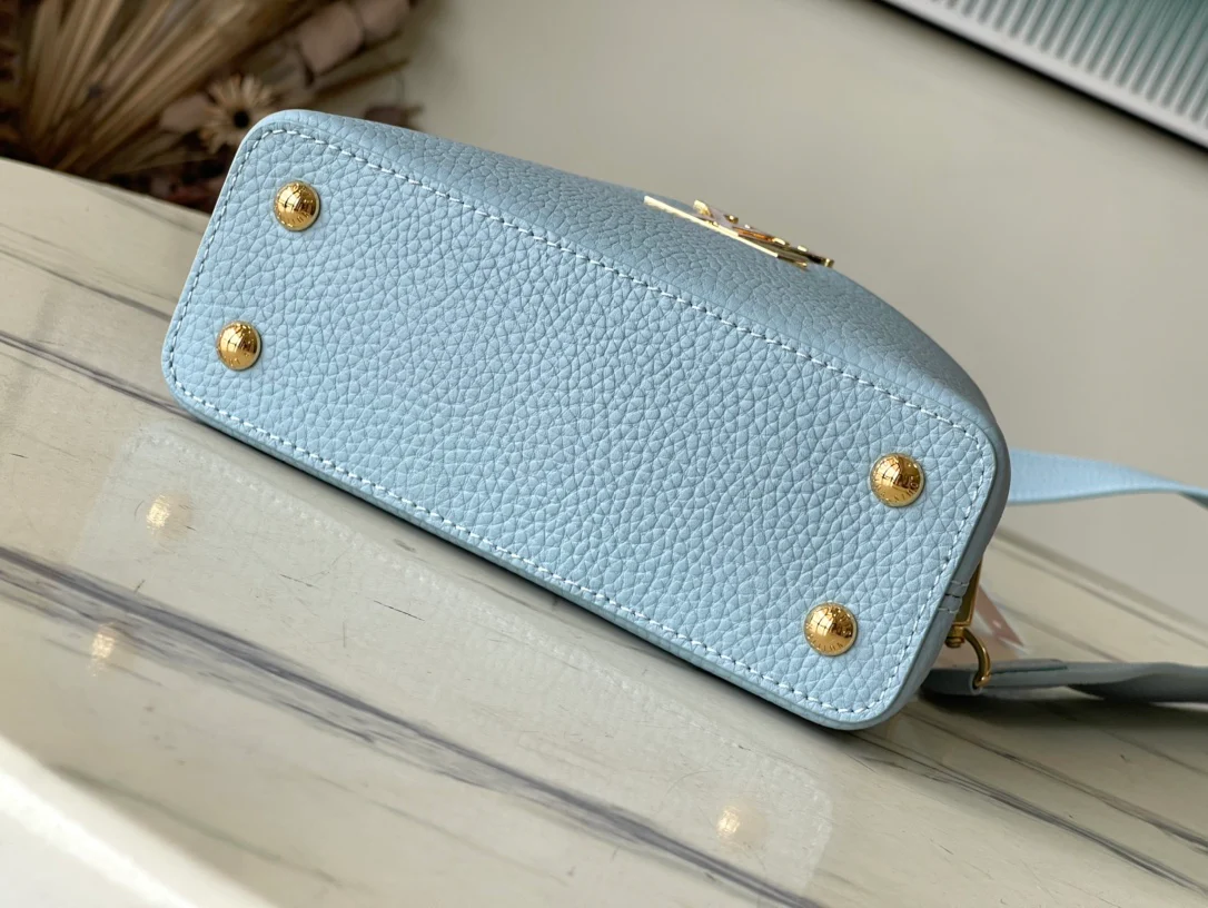 m21166-LV-Taurilon Leather-Capucines Сумка-Змеиный Синий-Мини