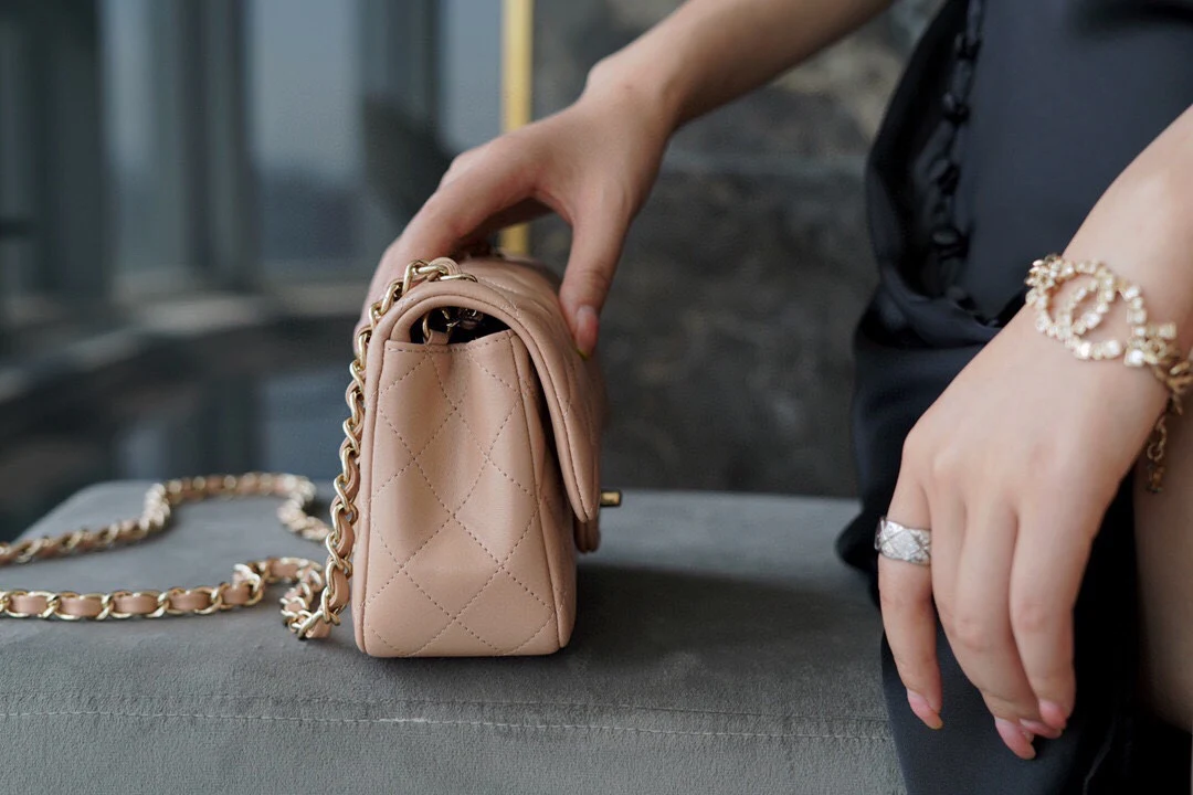 Chanel CF Mini 20cm - Milk Tea Apricot Lambskin with Light Gold Buckle - CF20