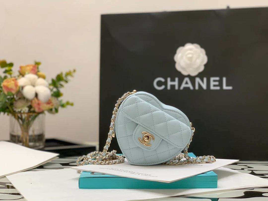 Сумка Chanel Heart с цепочкой и стеганым сердечком - Сумка из овечьей кожи в форме сердца - 10