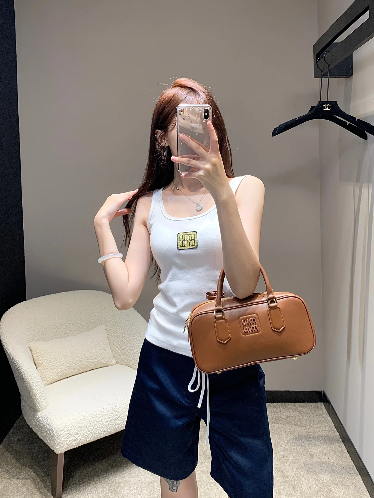 Miu Miu - Весна/Лето 2404-24ss Новый логотип, приталенный ребристый жилет - Белый