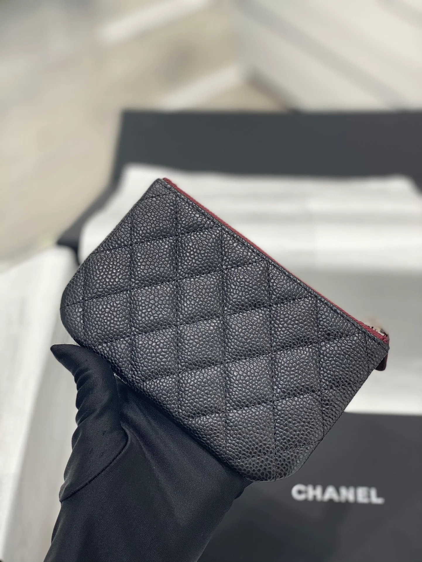 热销款 Chanel-19系列 经典皮革拉链零钱包 黑色银扣