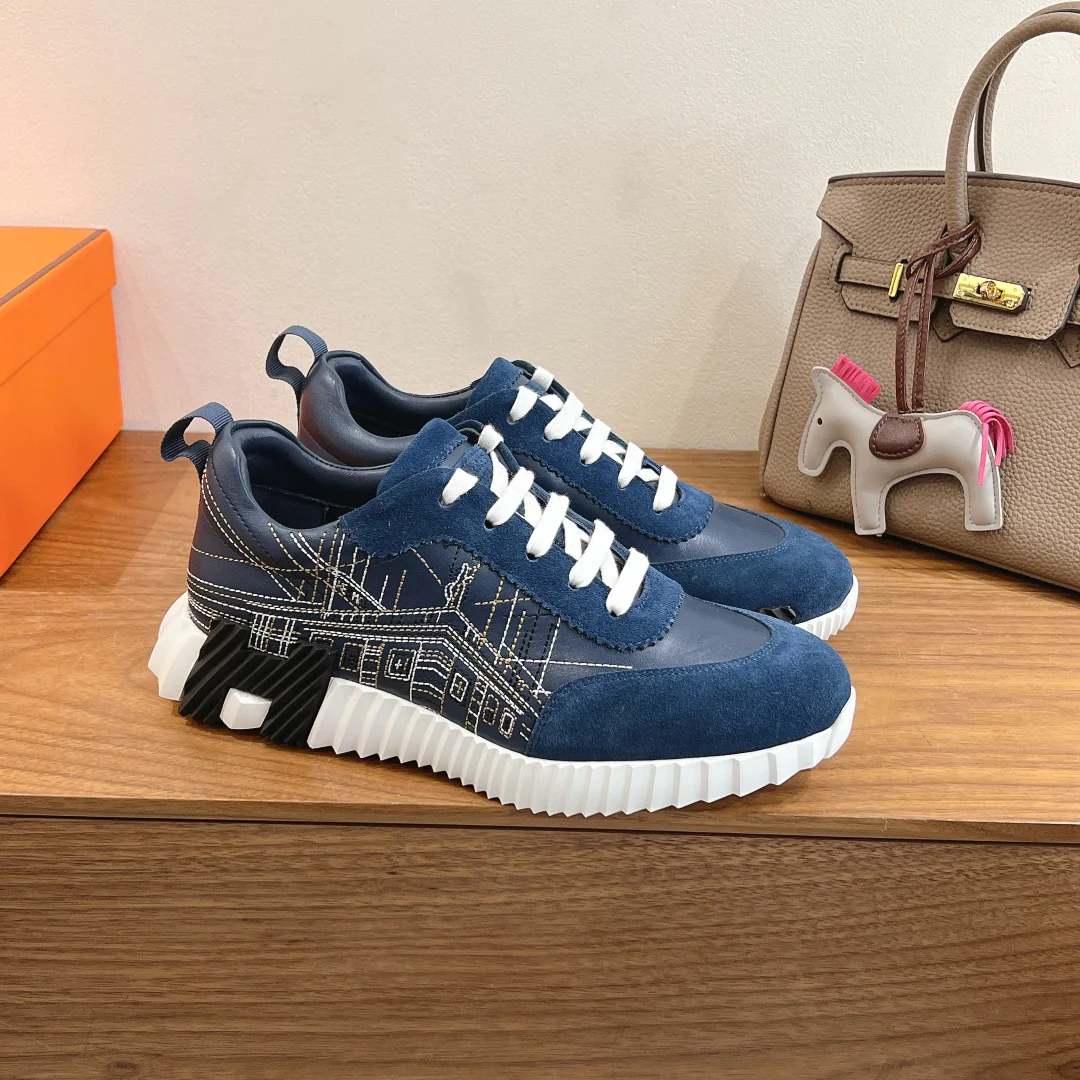 Простые повседневные туфли Hermes 2024 - синие