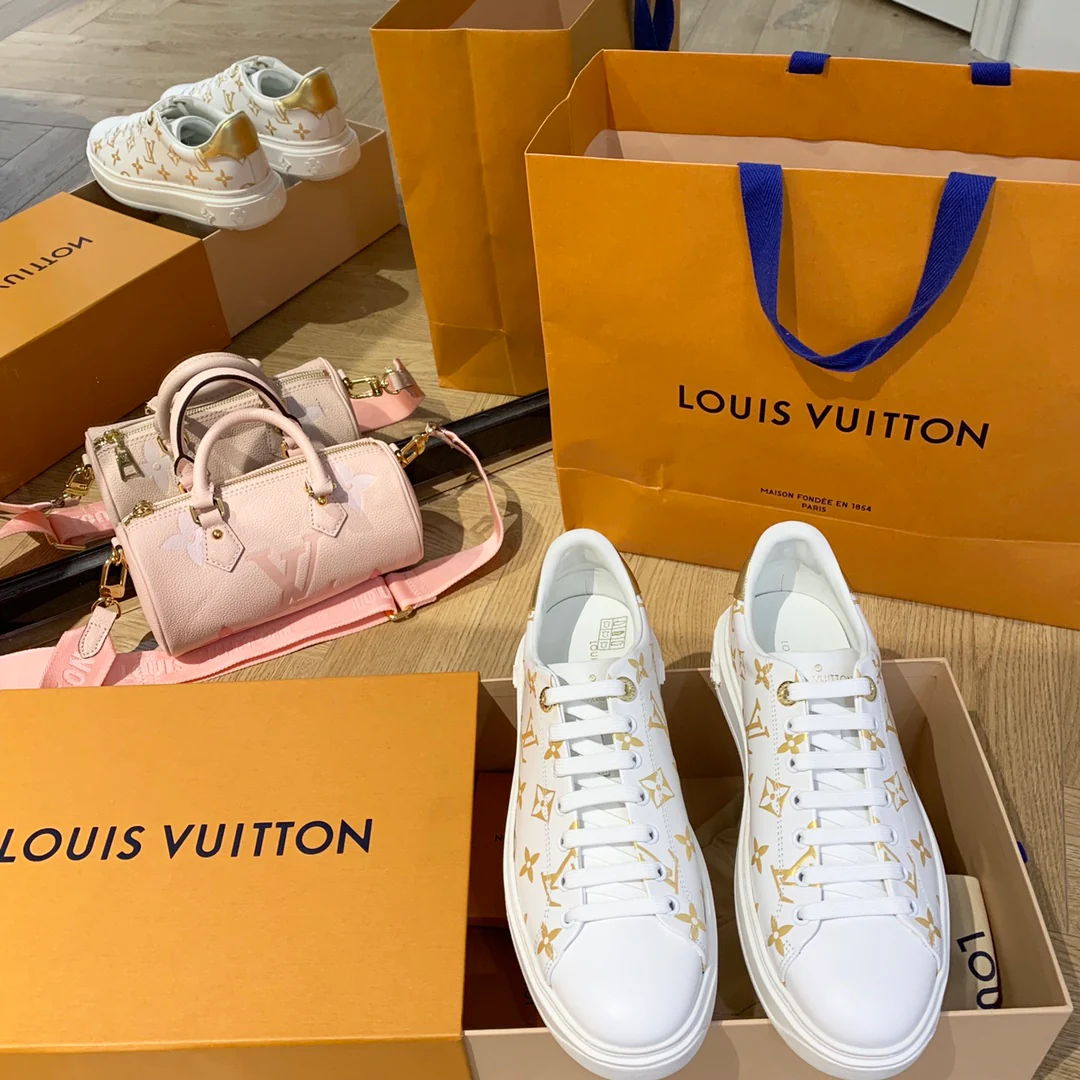 Обувь LV - LV - белые кроссовки - золотые