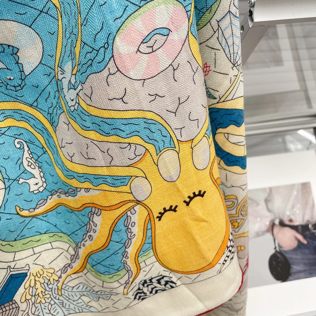 Большой двусторонний шарф Hermes - 136 см - 30 - Шелк 70 - Шерсть - 4