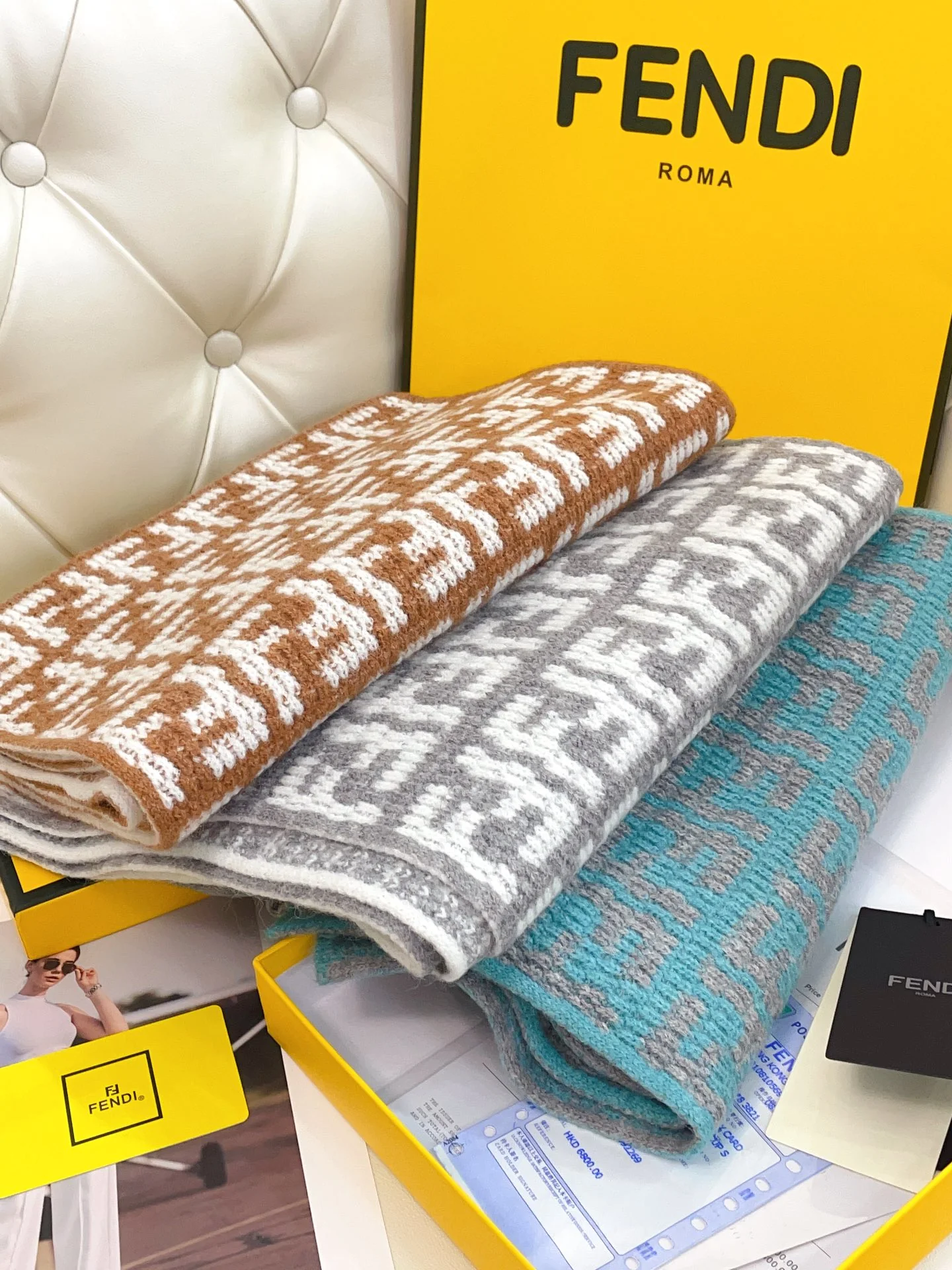 Fendi - Двусторонний жаккардовый вязаный шарф - 32-180 см