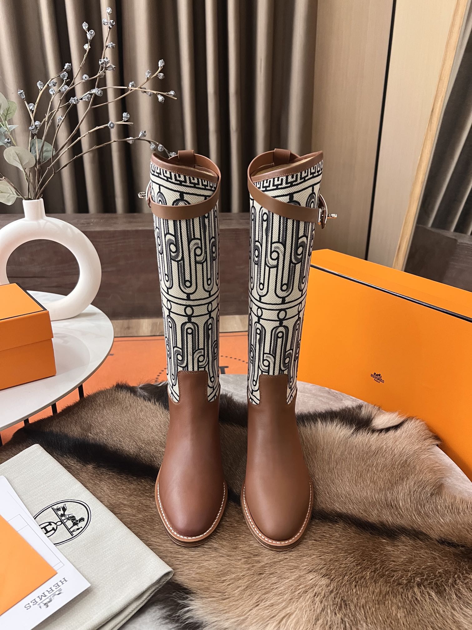 Кожаные сапоги Hermes Rider 2024 - Кофейно-коричневый