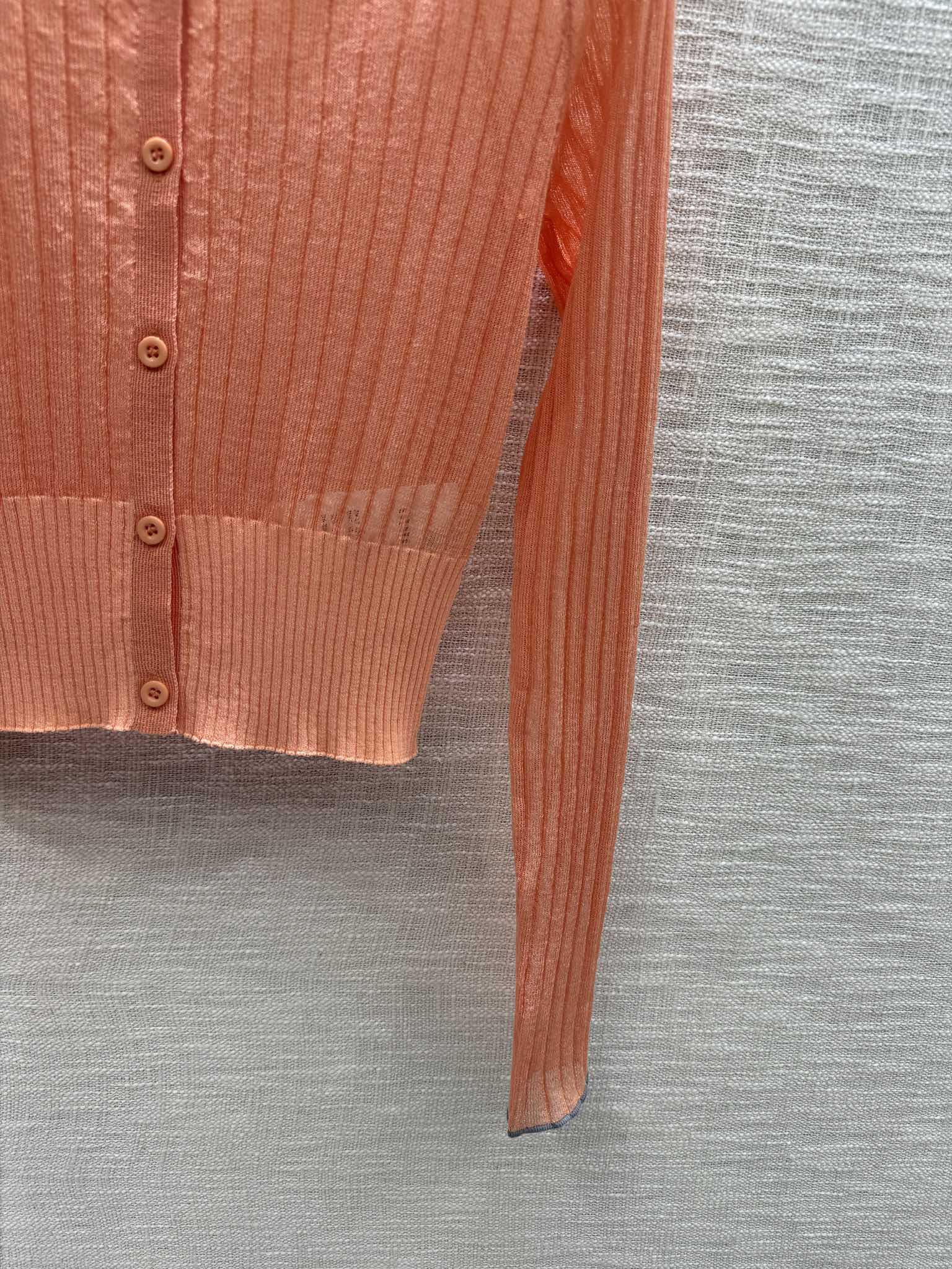 Miu Miu - 2404 - Вязаный кардиган с длинными рукавами и воротником-поло в стиле колор-блок - Оранжевый