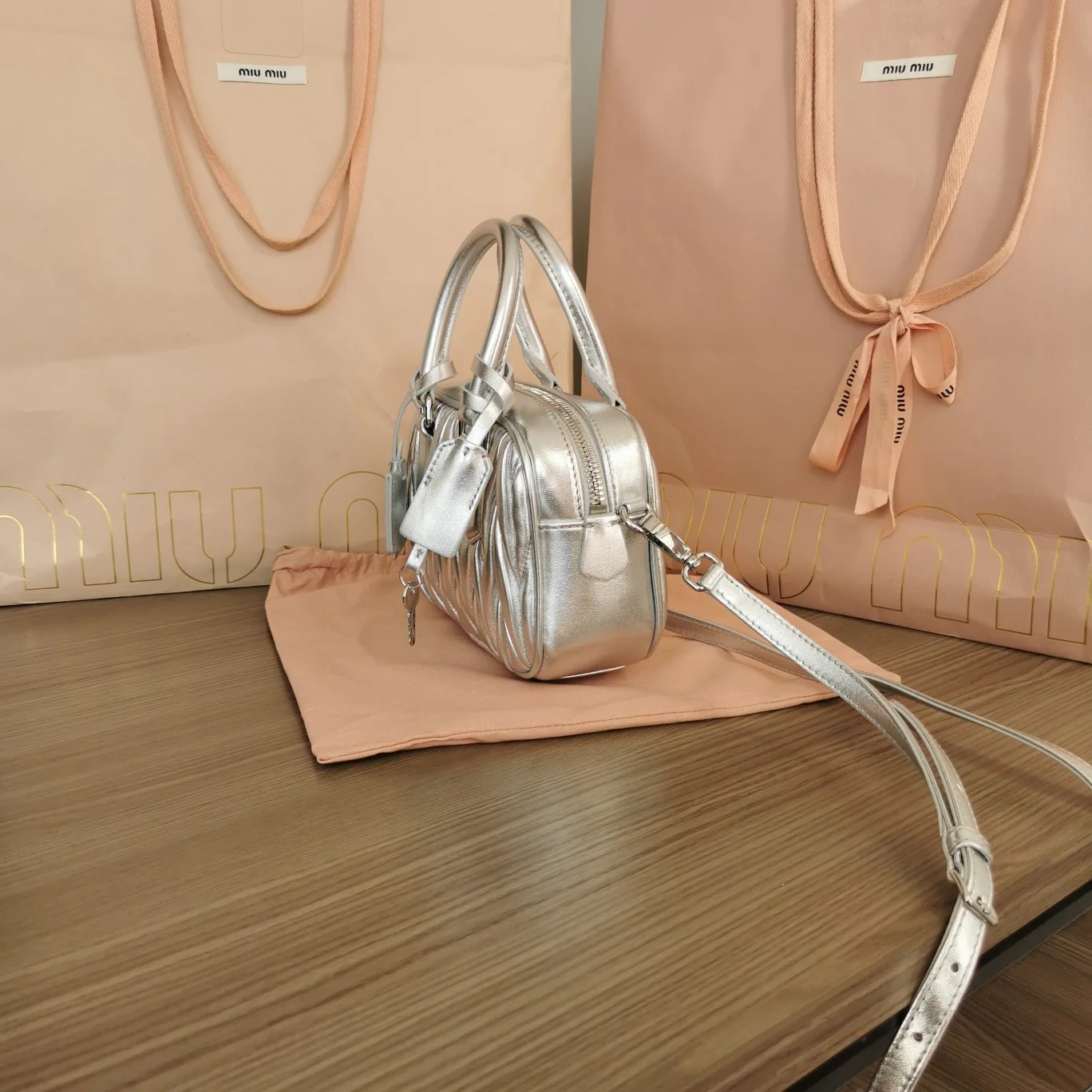 Miu Miu-5bb123-too-pretty-bowling handbag-small-silver