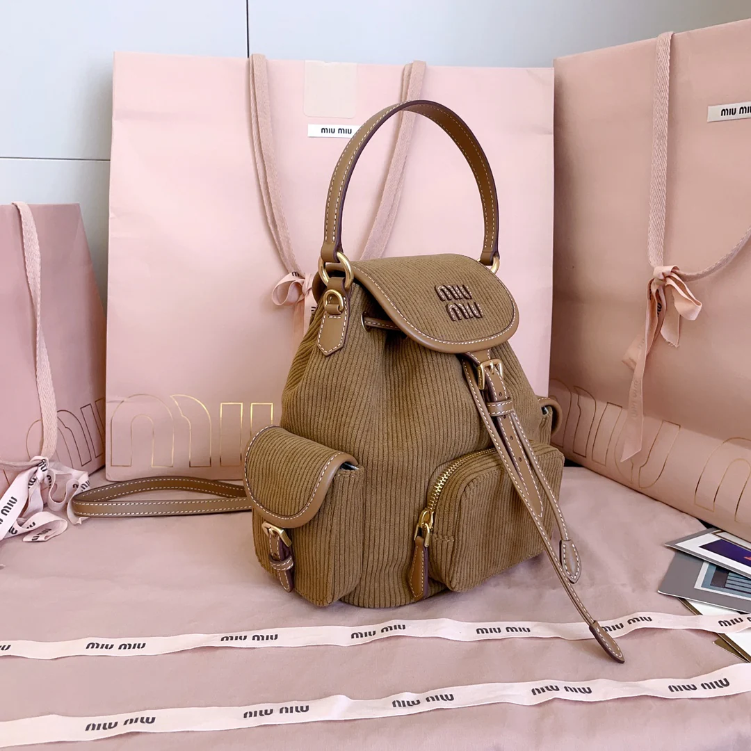 Рюкзак Miu Miu-5bz043 из вельвета - коричневый
