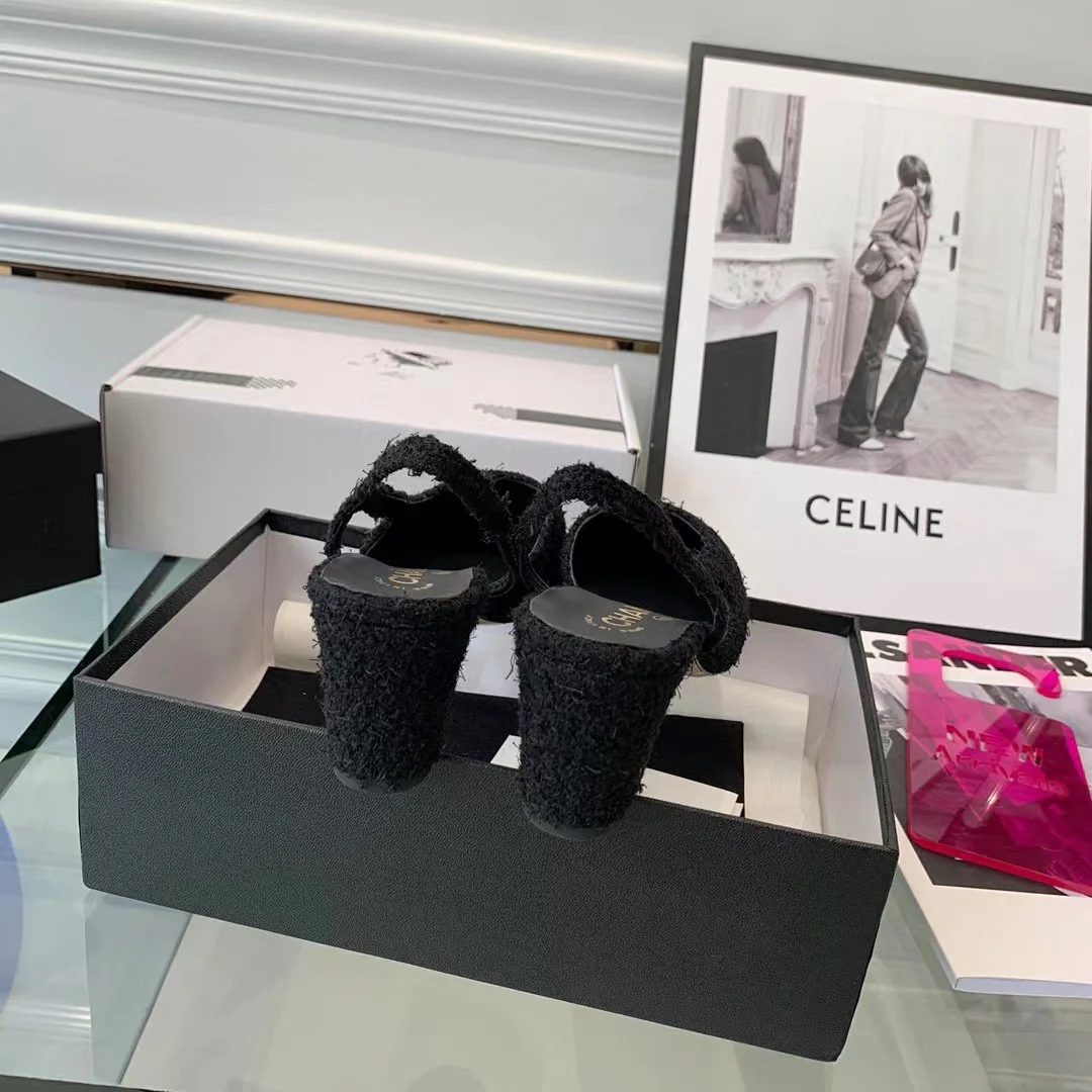 Классические сандалии Chanel на массивном каблуке - Черные - 1