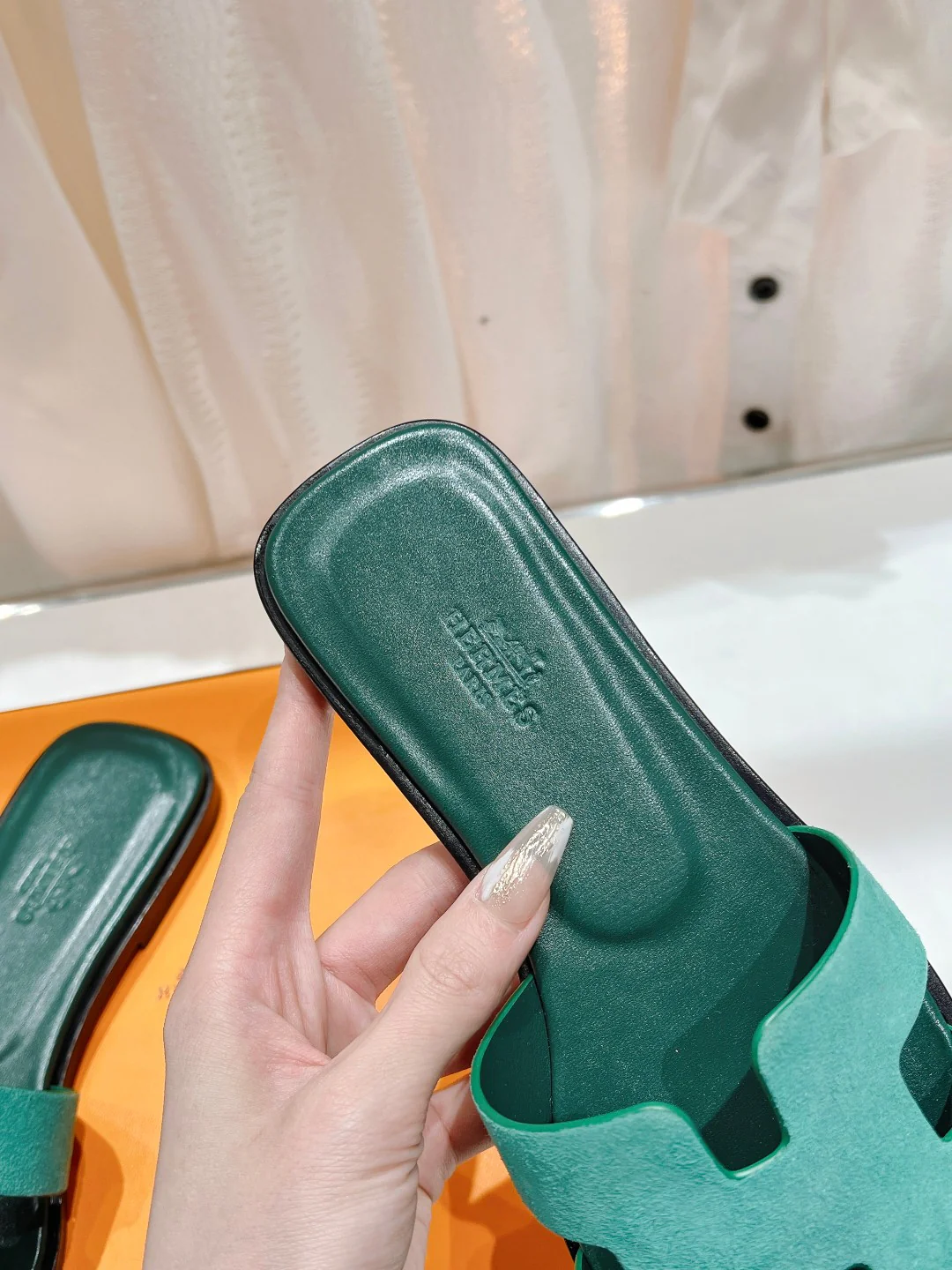 Hermes 2023 Новая модель - Улучшенная версия - Классические тапочки из овечьей кожи - Зеленые
