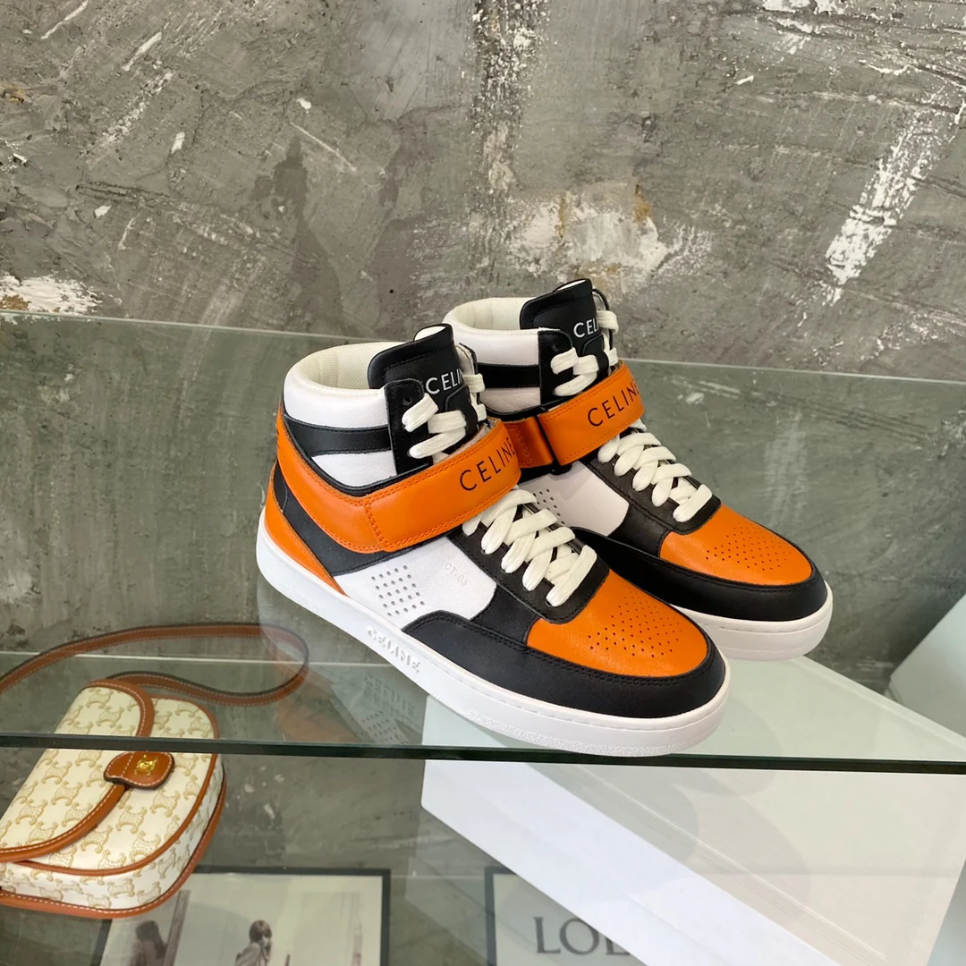 Спортивные повседневные высокие кроссовки Celine - оранжевые