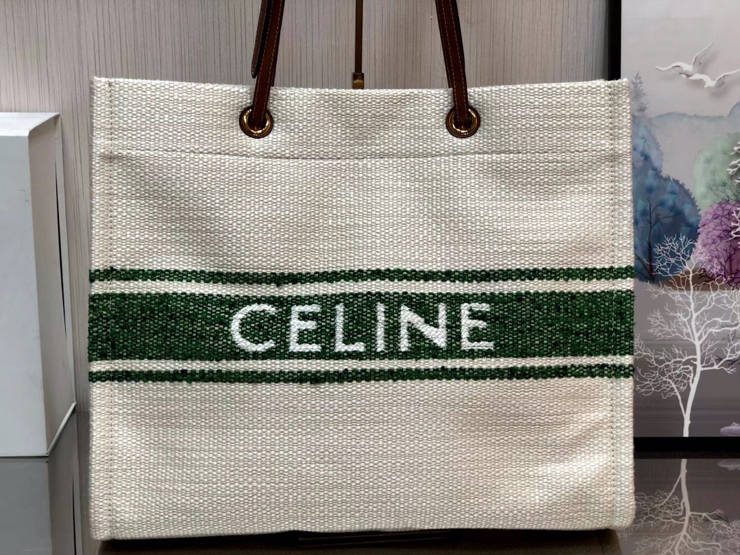 квадратная сумка из плетеной и коровьей кожи Cabas Celine Plein Soleil