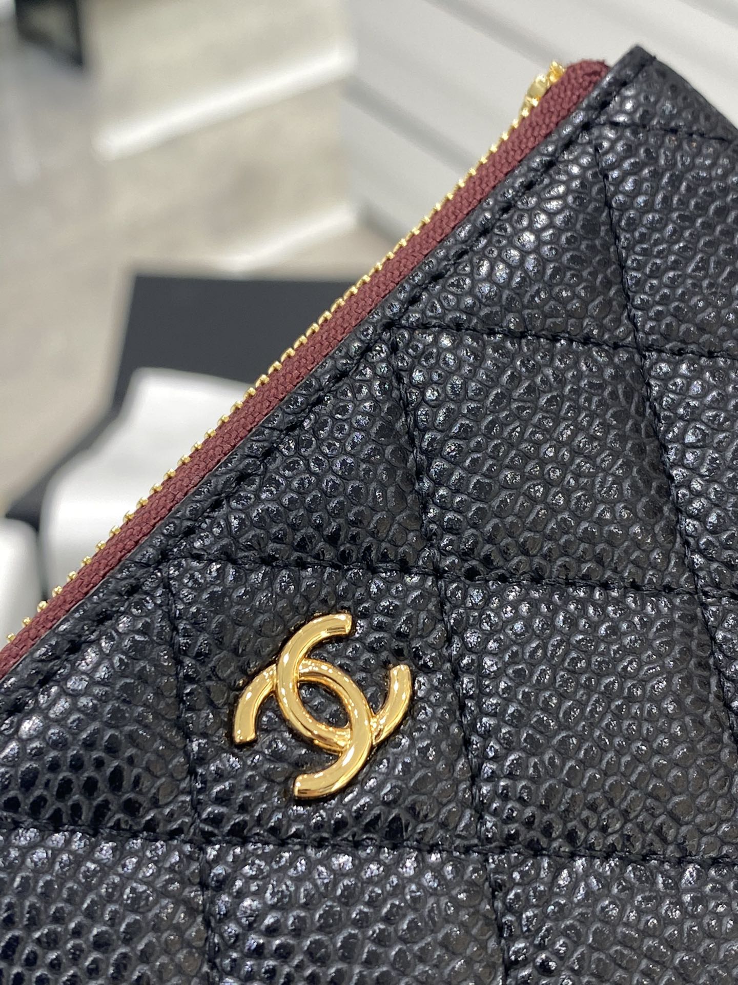 热销款 Chanel-19系列 经典皮革拉链零钱包 黑色金扣