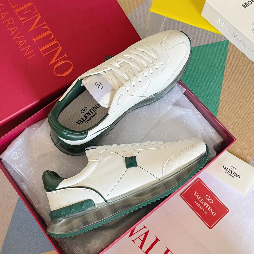 Valentino - Спортивные кроссовки с заклепками - Модель с воздушной подушкой - Парный стиль - Зеленая отделка