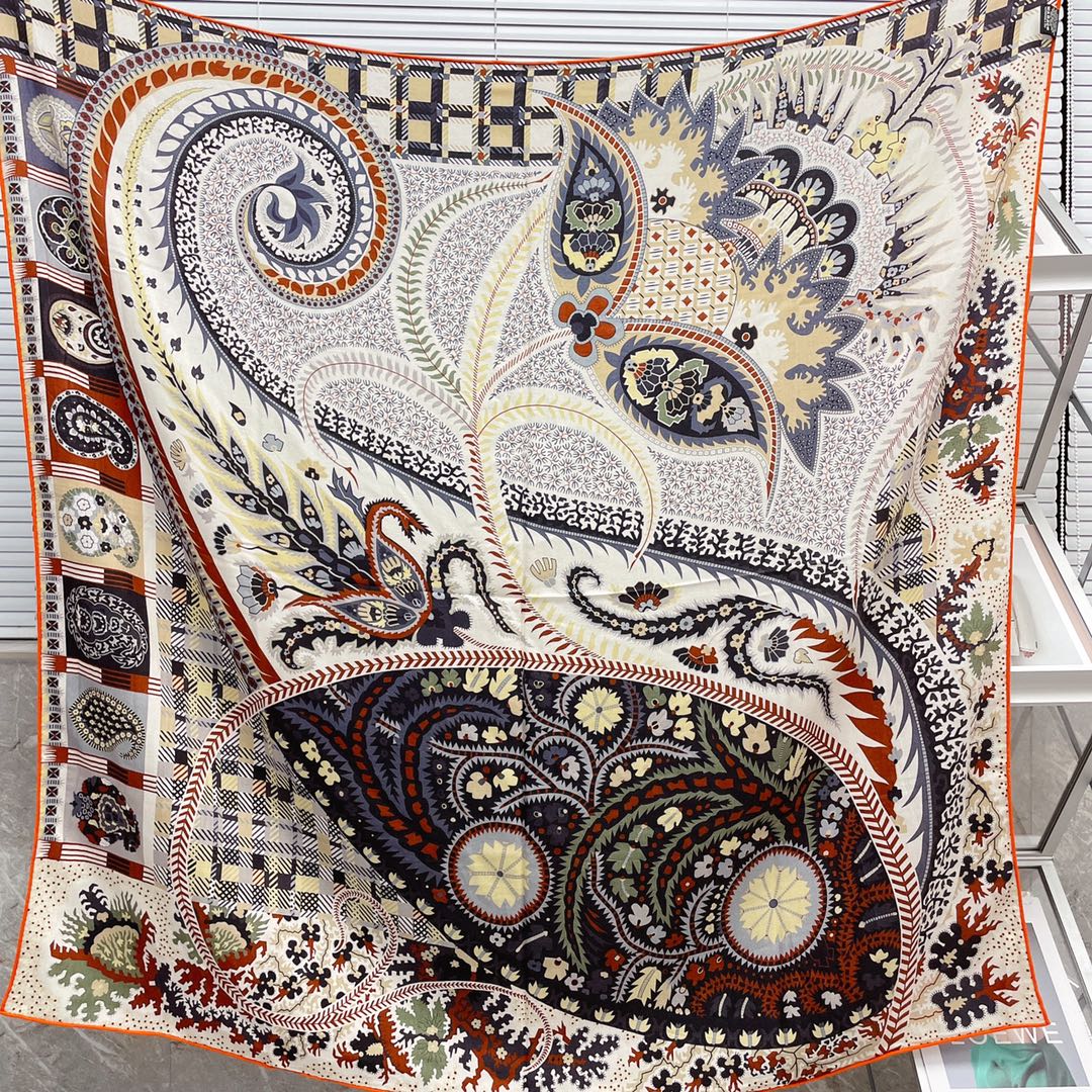 Большой двусторонний шарф Hermes - 136 см - 30 см - Шелк 70 - Шерсть - 6 см