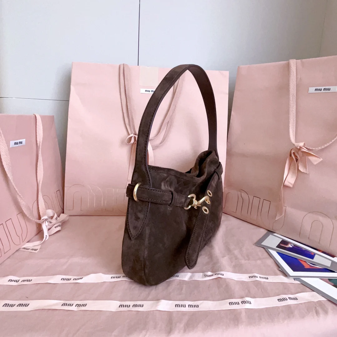 Сумка через плечо Miu Miu-5bc182 из замши, коричневая.