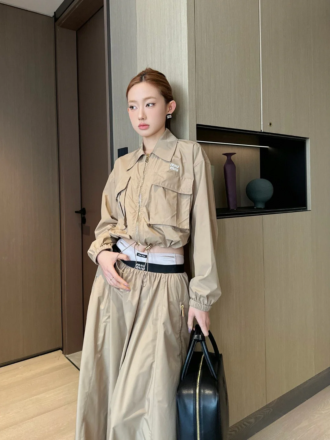 Юбка Miu Miu 2404 с эластичным поясом - цвет хаки