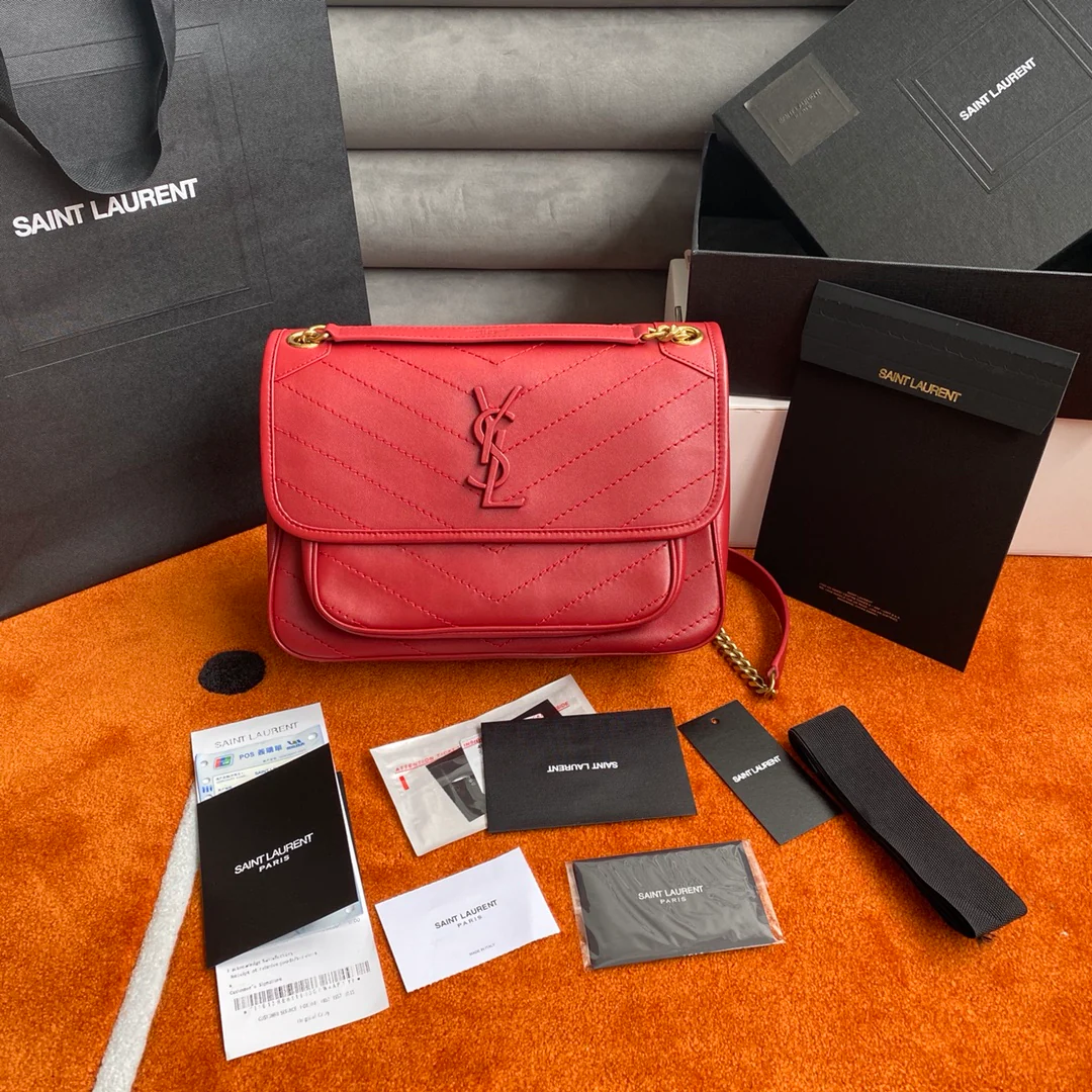 Сумка-мессенджер YSL Niki - красная - из овечьей кожи - 28 см