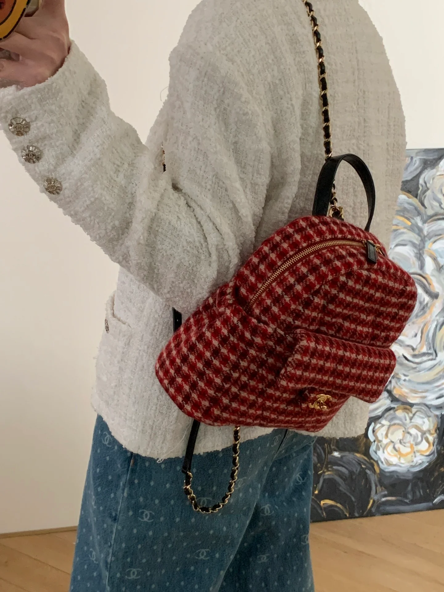 Рюкзак Chanel в клетку ?гусиная лапка? — красный