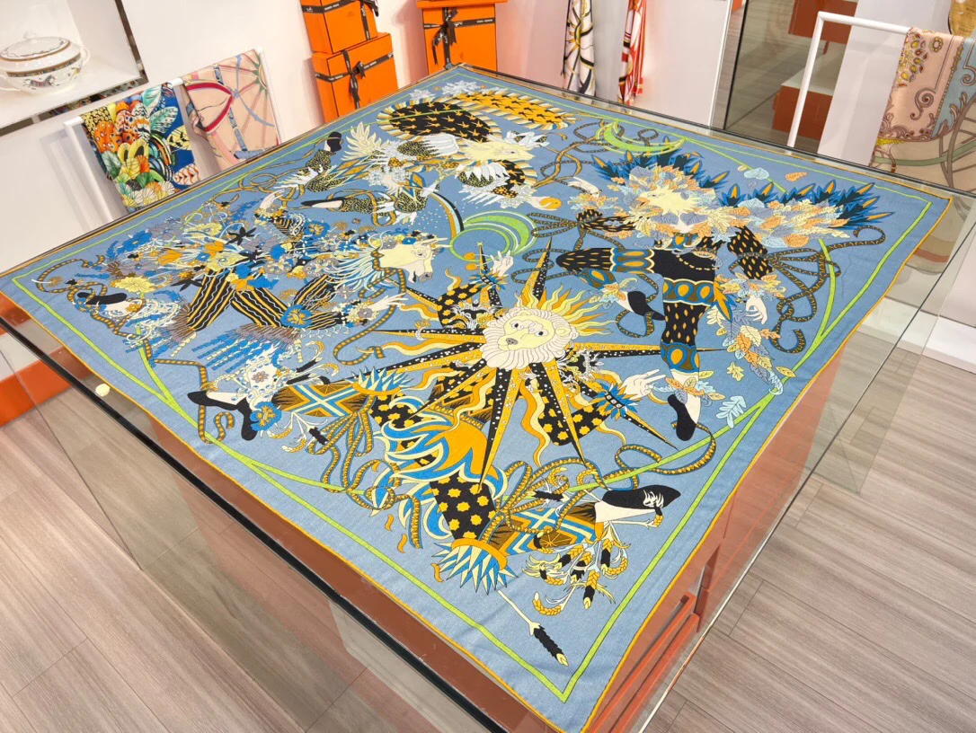 Двусторонняя шаль Hermes из шелка и кашемира - 140 см - 1 шт.