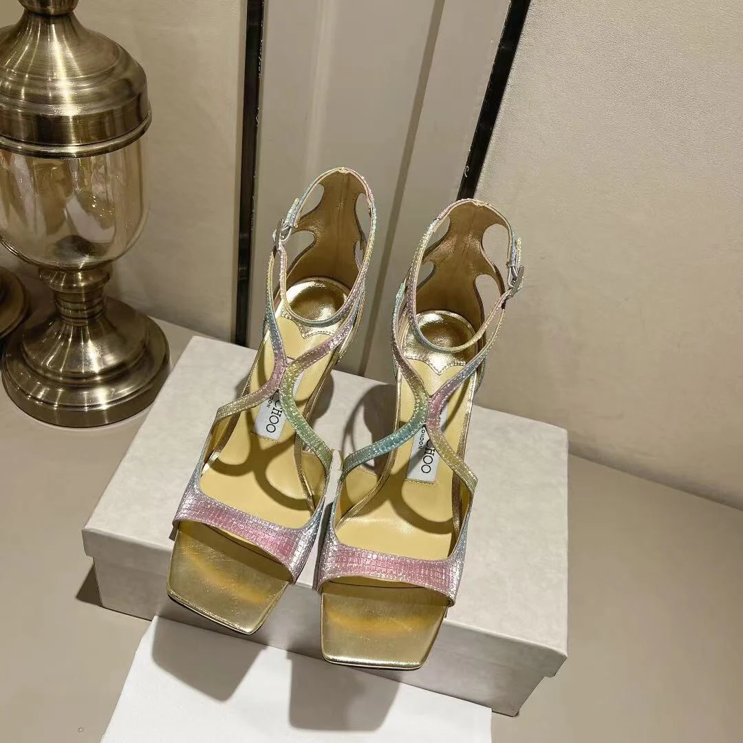 Босоножки на высоком каблуке с открытым носком от Jimmy Paris Window Custom Design - 10 см - разноцветные