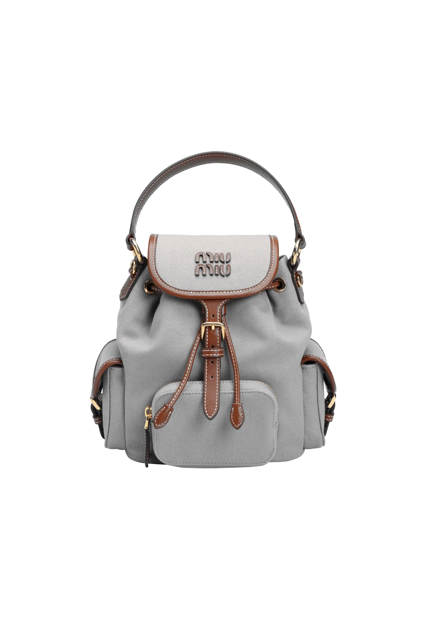 Рюкзак Miu Miu из канваса и кожи — Лондонская лимитированная серия — Маленький серый размер