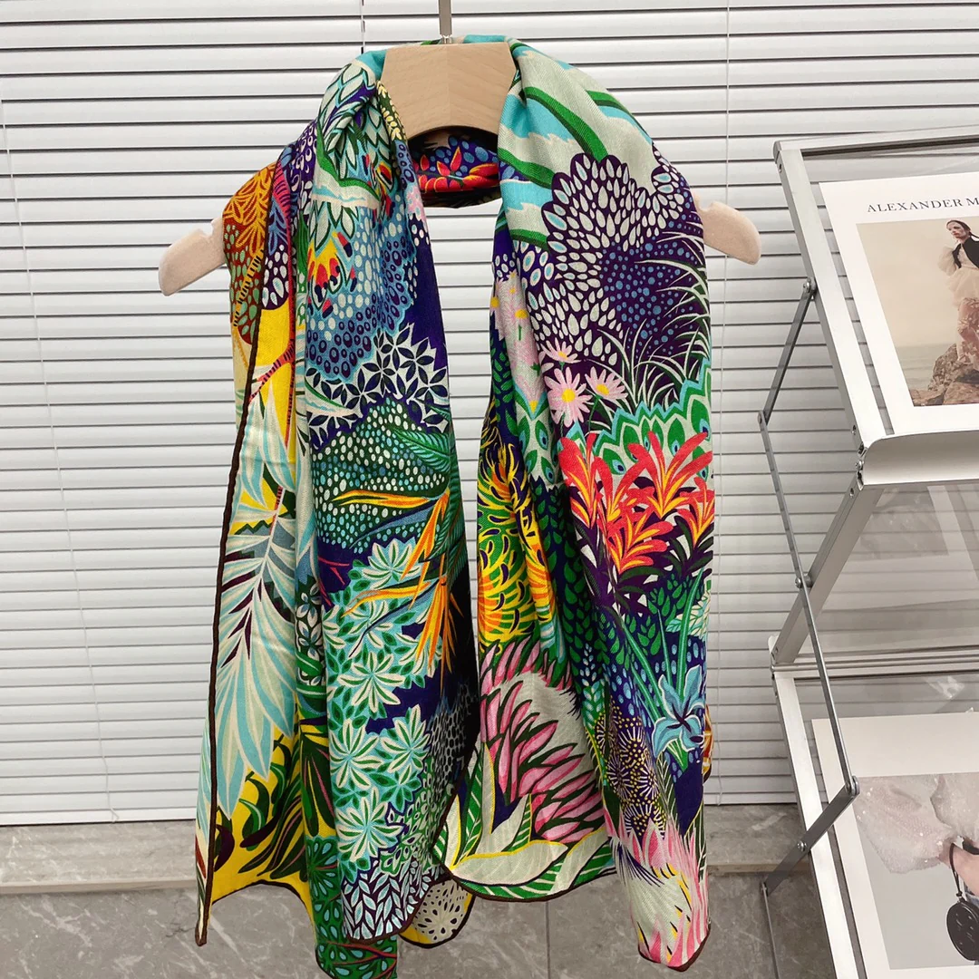 Большой двусторонний шарф Hermes - 136 см - 30 см - Шелк 70 - Шерсть - 2 см