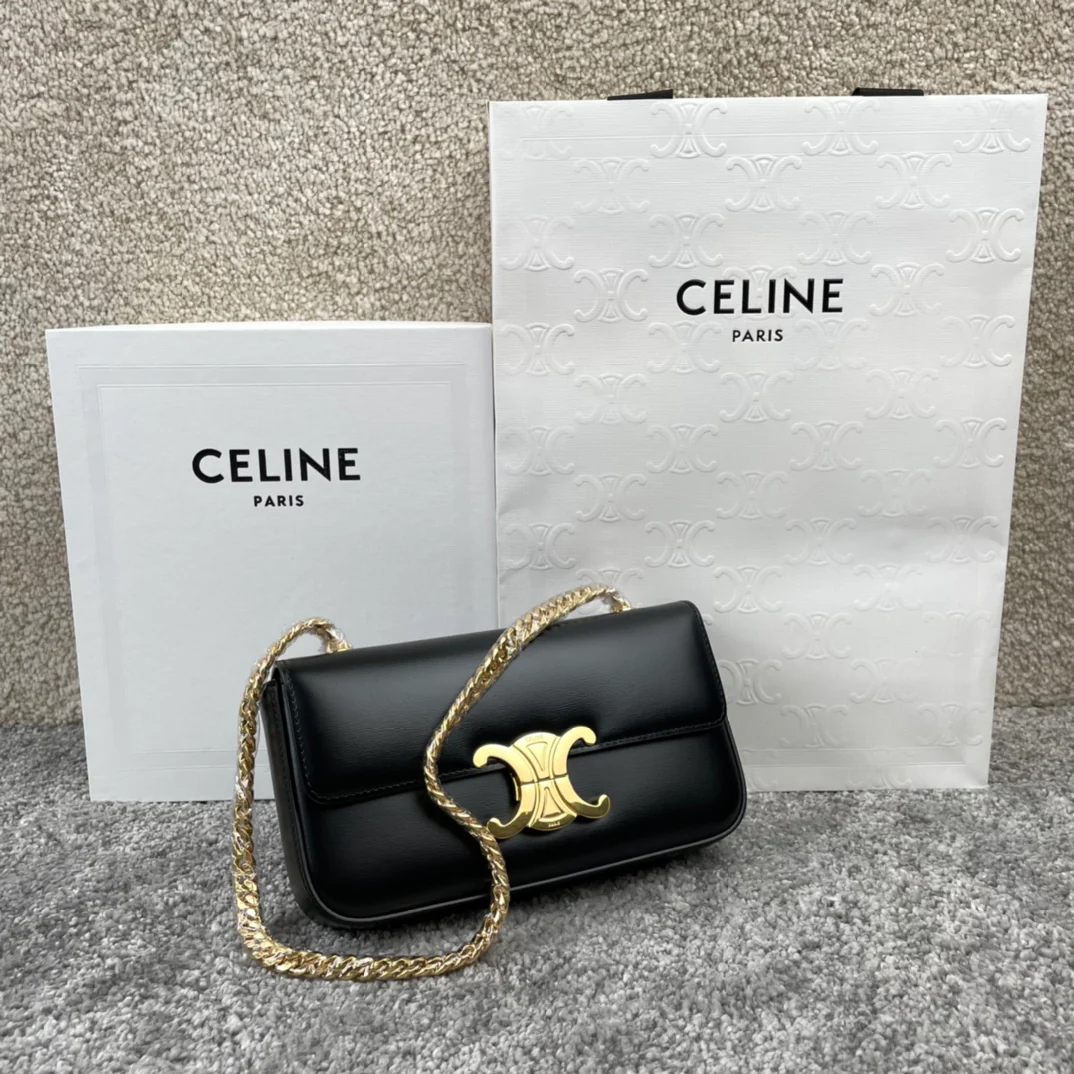 Сумка Celine Triomphe с логотипом, из телячьей кожи, на цепочке - 2 шт.