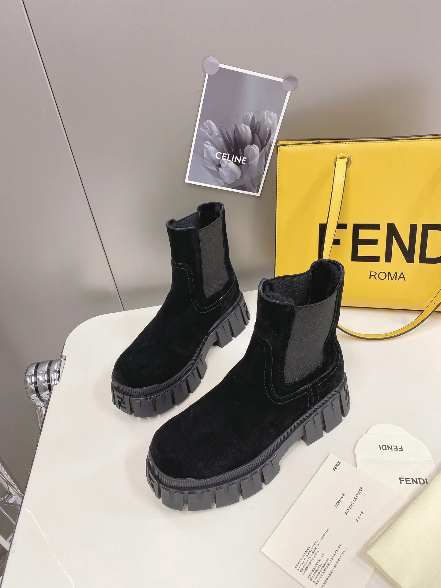 Fendi - Ботинки челси на платформе - Замшевые