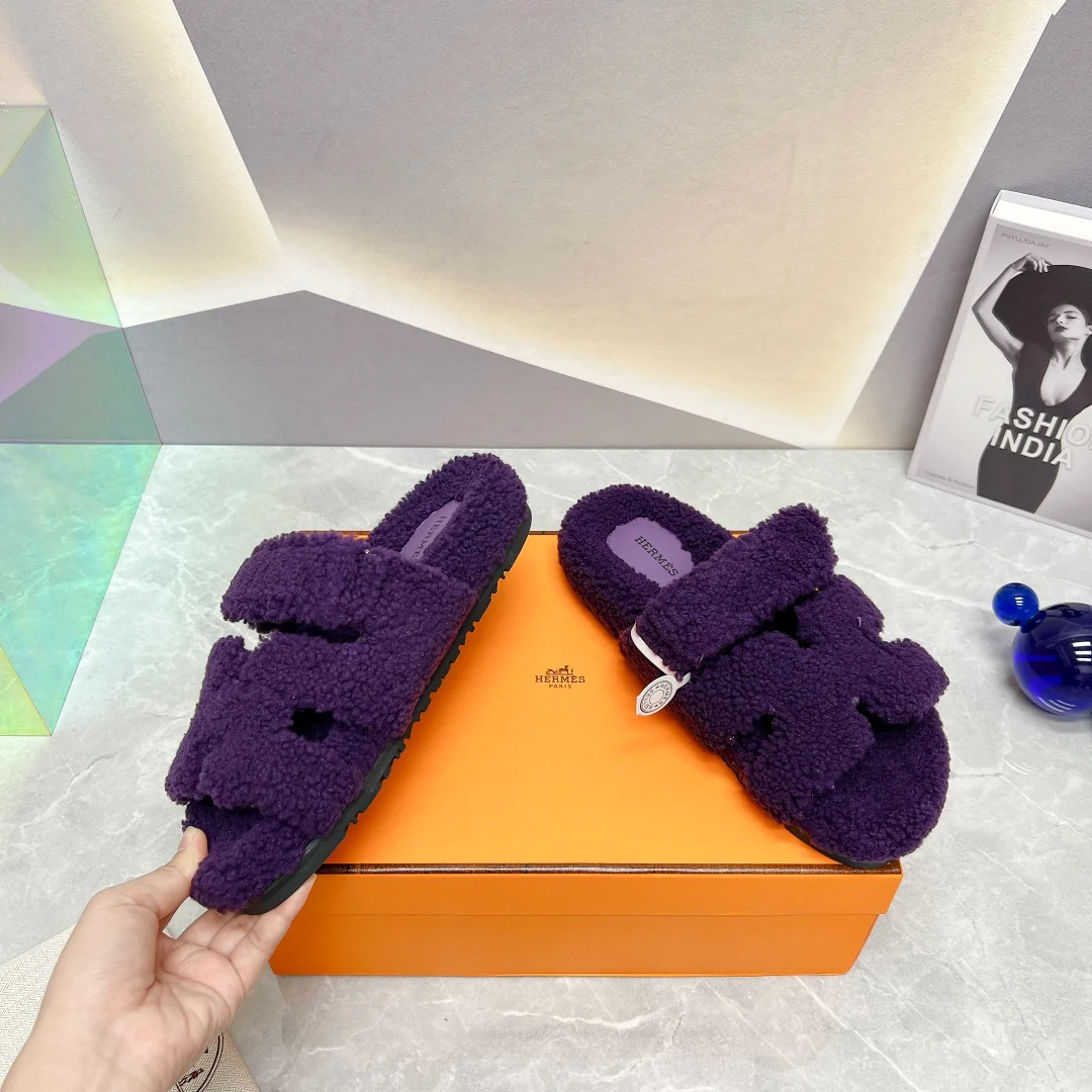 Новинка сезона осень/зима 2023 от Hermes - Дядяны тапочки - Фиолетовые