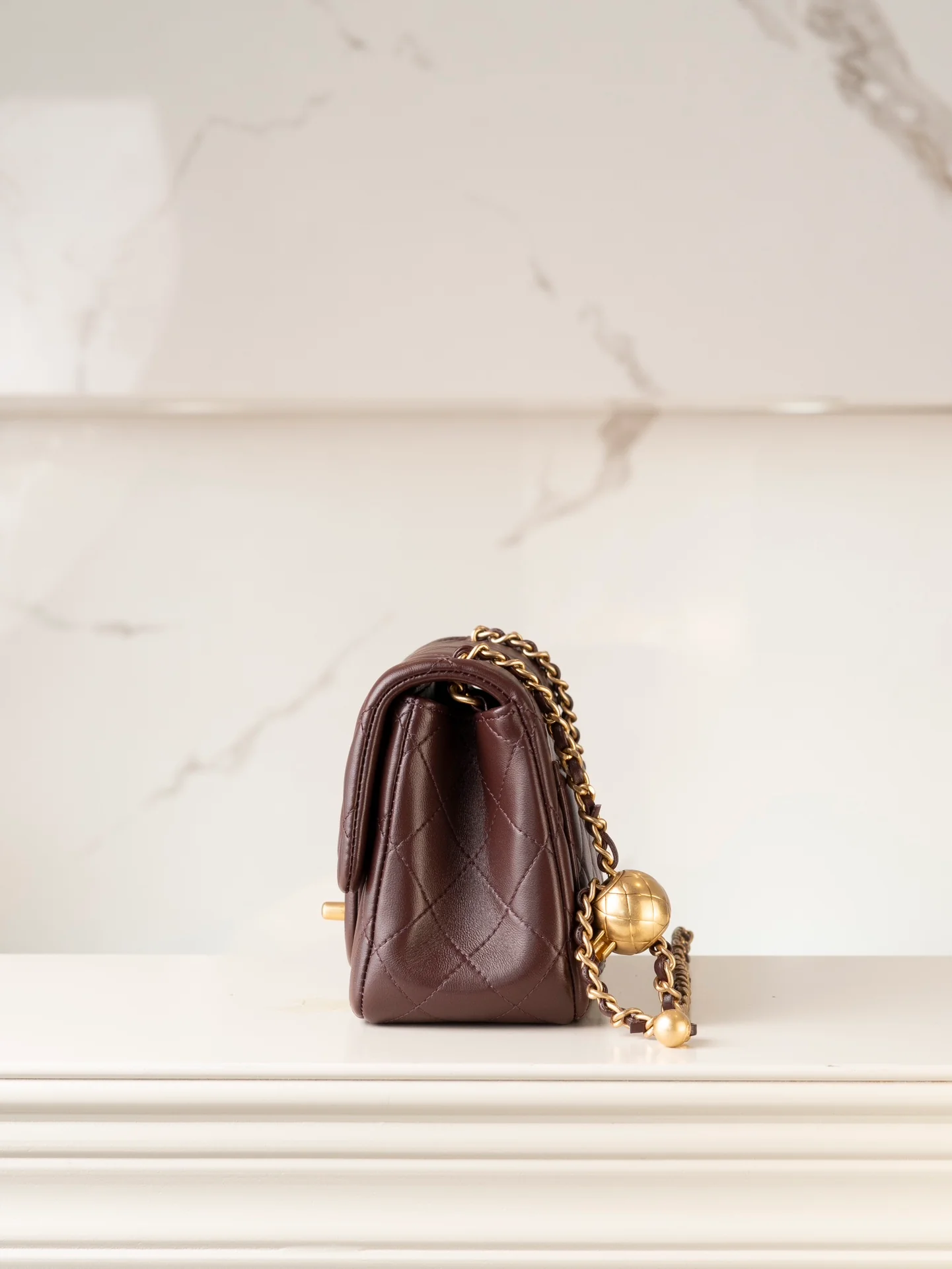 Chanel 24k CF Gold Ball Square Fat Man - Reddish Brown