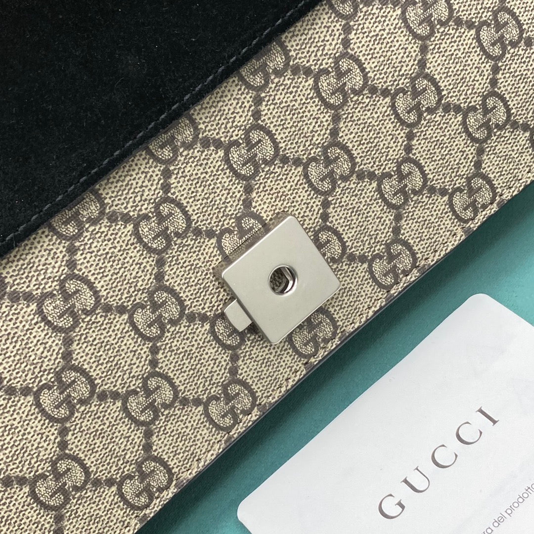 Сумка Gucci Dionysus - Монограммная канва, черная - 25 см x 7 см x 14 см