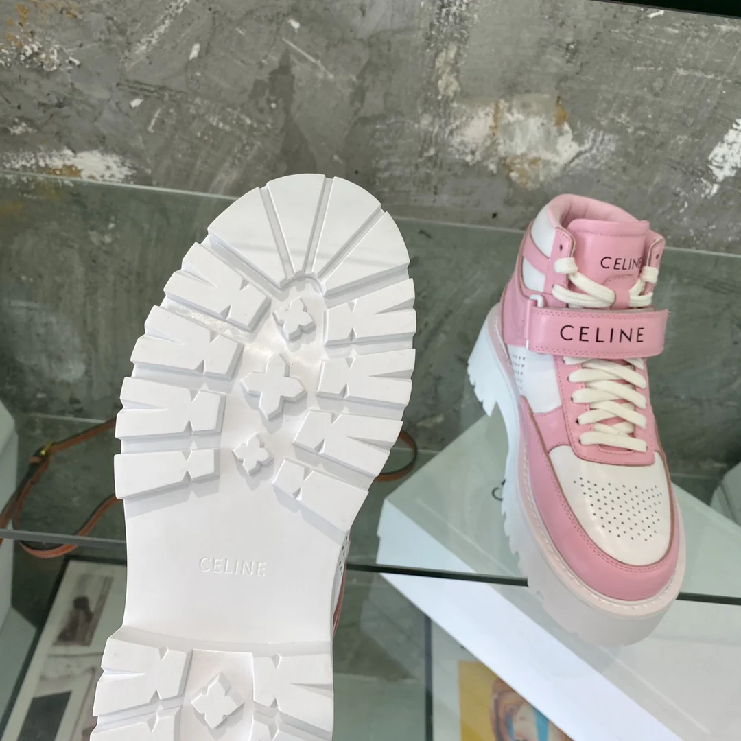 Новинка 2022 года от Celine - Высокие кроссовки - Классический баскетбольный стиль - Розовые