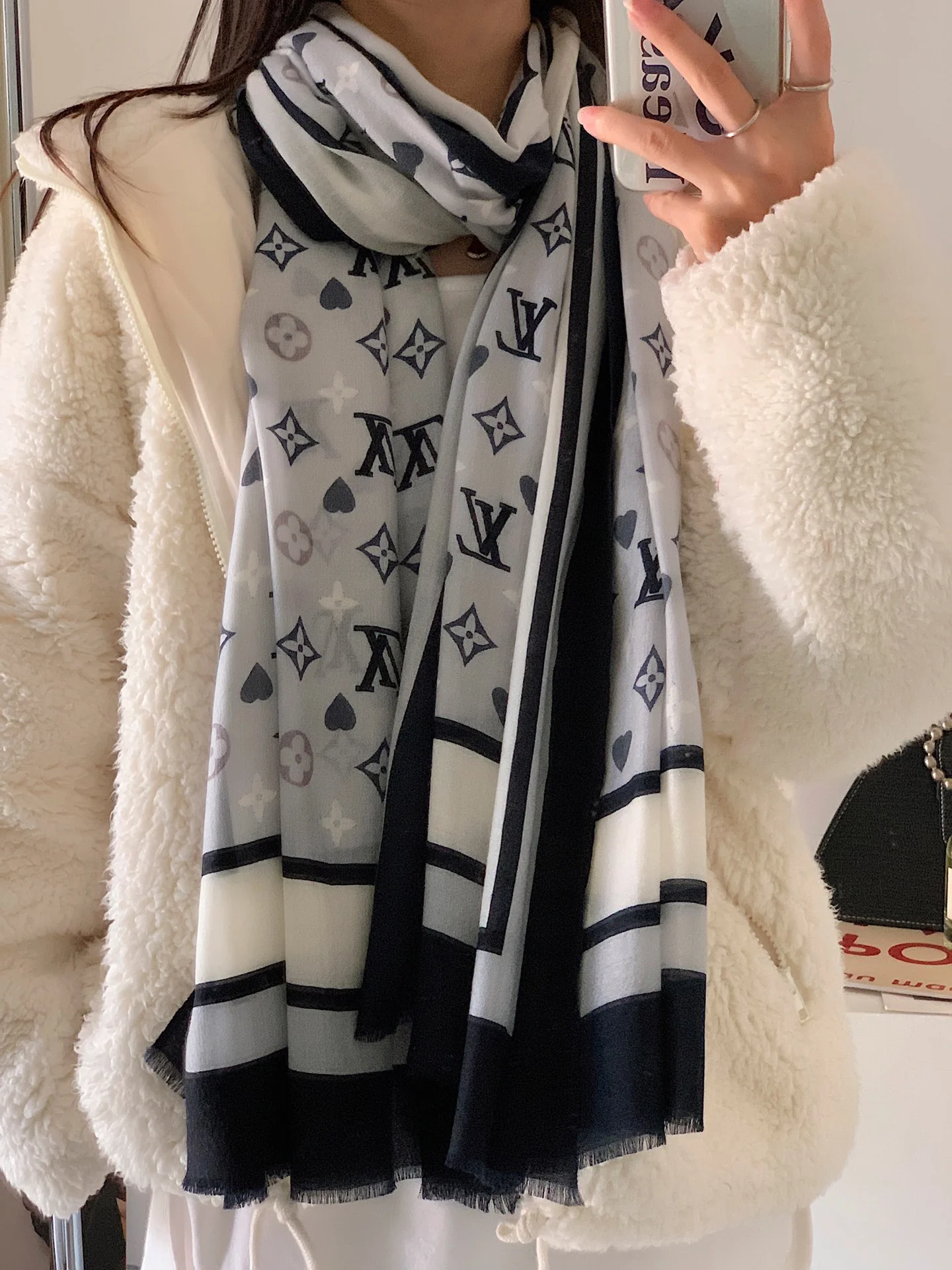 Длинный шарф Chanel с узором в виде открытки - 110-200 см - 100 г - Кашемир премиум-класса