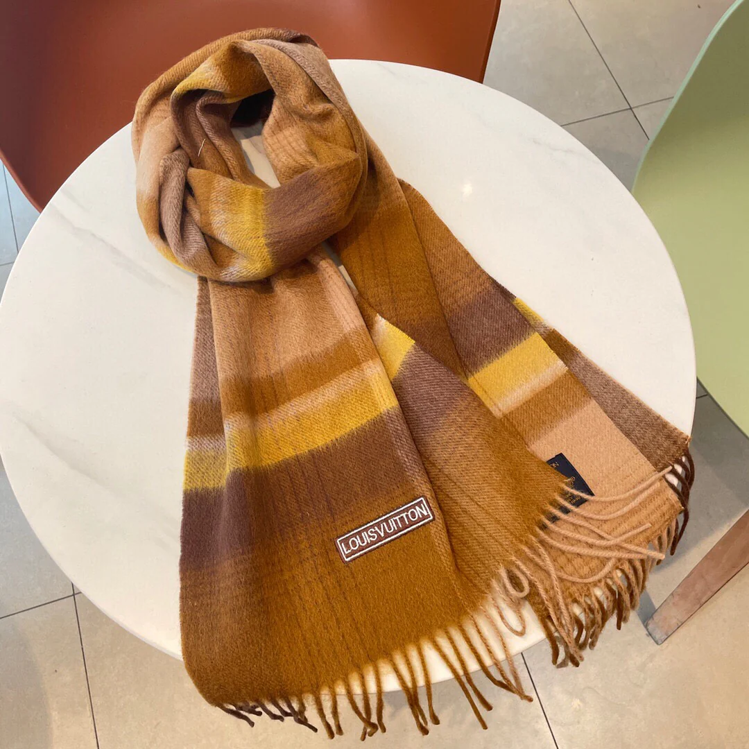 Шарф LV в полоску/клетку - 30 см - 180 см - 100 см - овечья шерсть