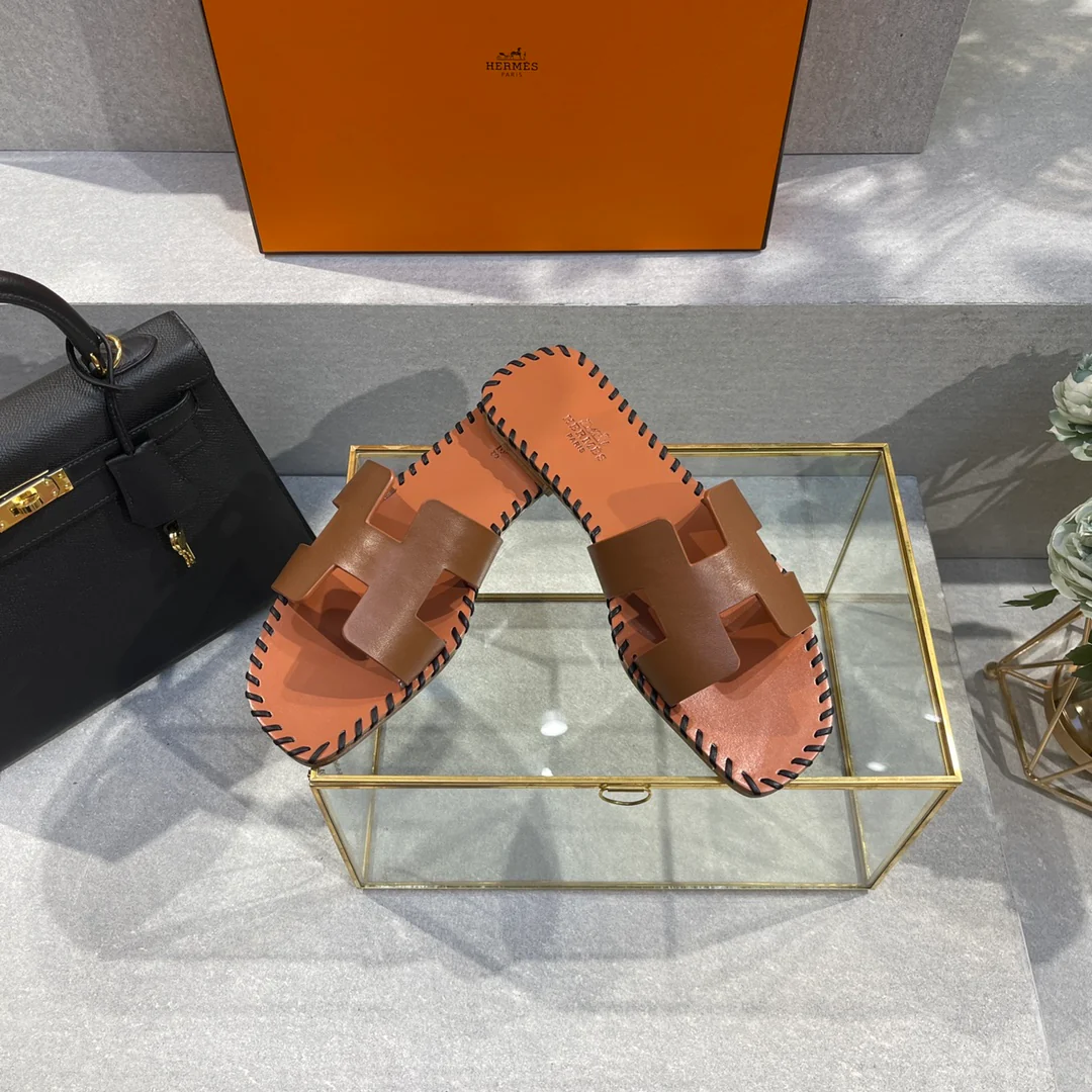 Новые цвета Hermes 2022 - Ручное плетение - Плоские тапочки H - 2 шт.