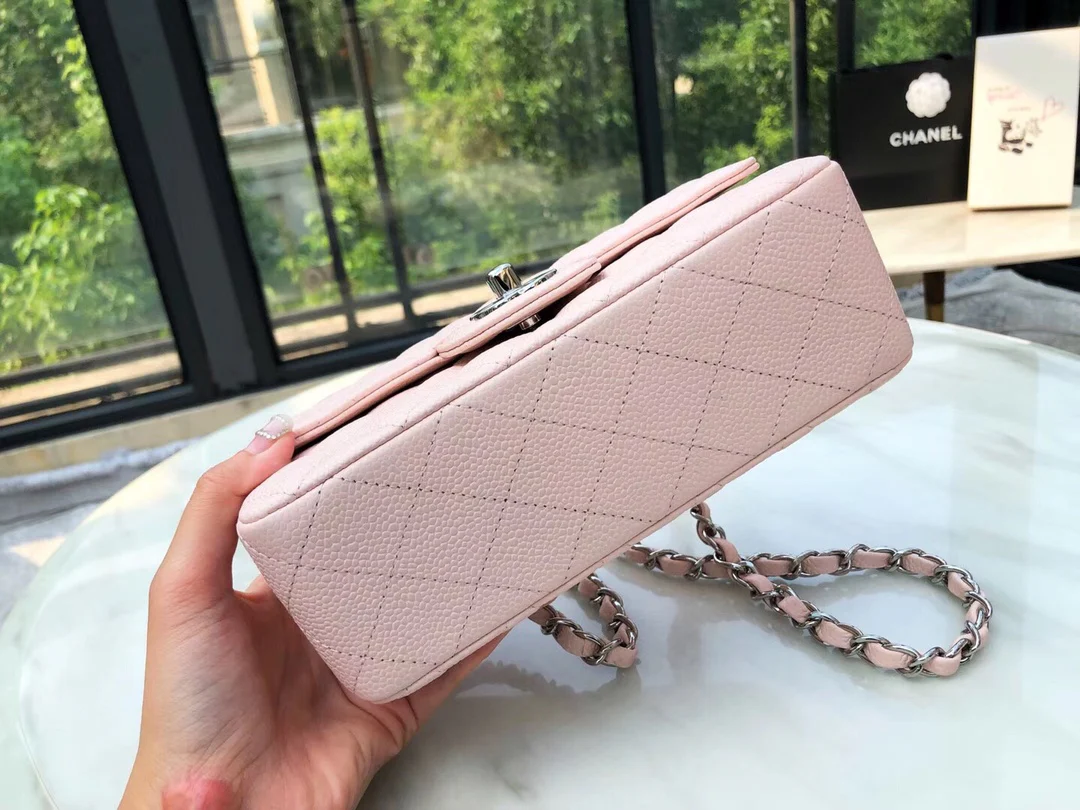 Сумка Chanel Caviar CF - Кокетливые розовые и серебряные пряжки - 20 см
